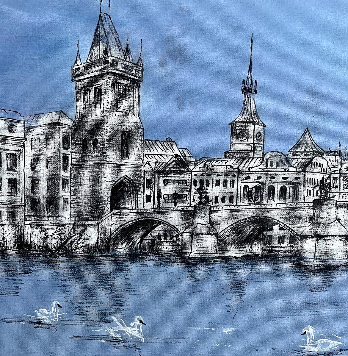 Flock - Charles Bridge (Prague), Painting, Acrylic on Canvas 1
