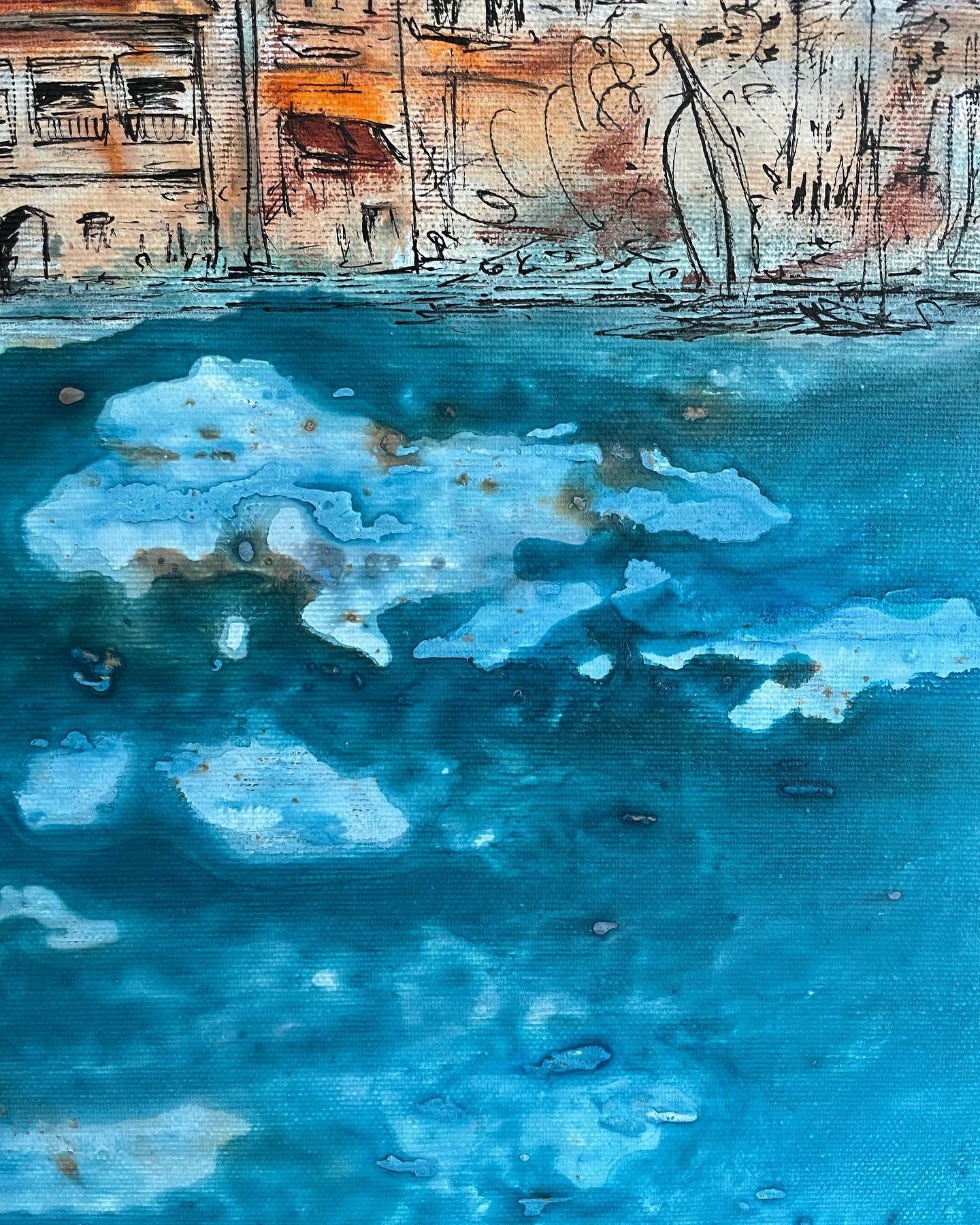 This is Venice, 100x80cm painting in mixed media, on canvas. A depiction of the famous Basilica di Santa Maria della Salute one of the top monuments in Venice, Italy.    The Basilica di Santa Maria della Salute is located at the southern end of the