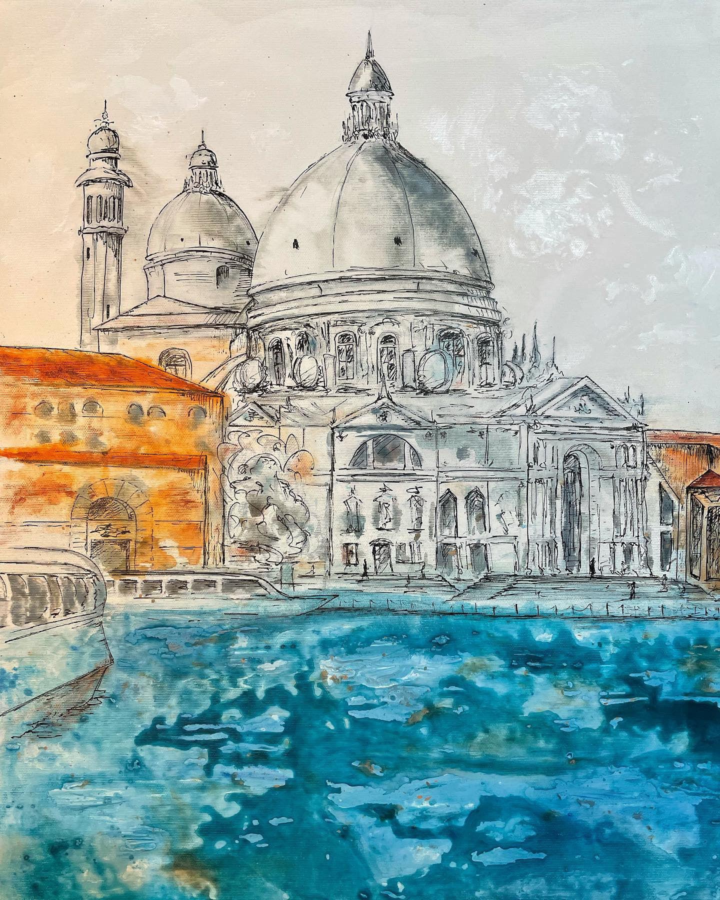 Venice - Impressionist, Mixed Watercolour - 100x70, Painting, Acrylic on Canvas 1