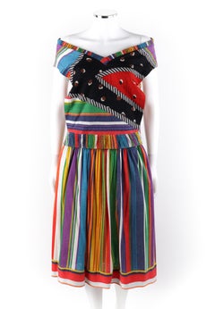 KOOS VAN DEN AKKER c.1980's 2pc Multicolor Striped Boho Shirt & Skirt Resort Set