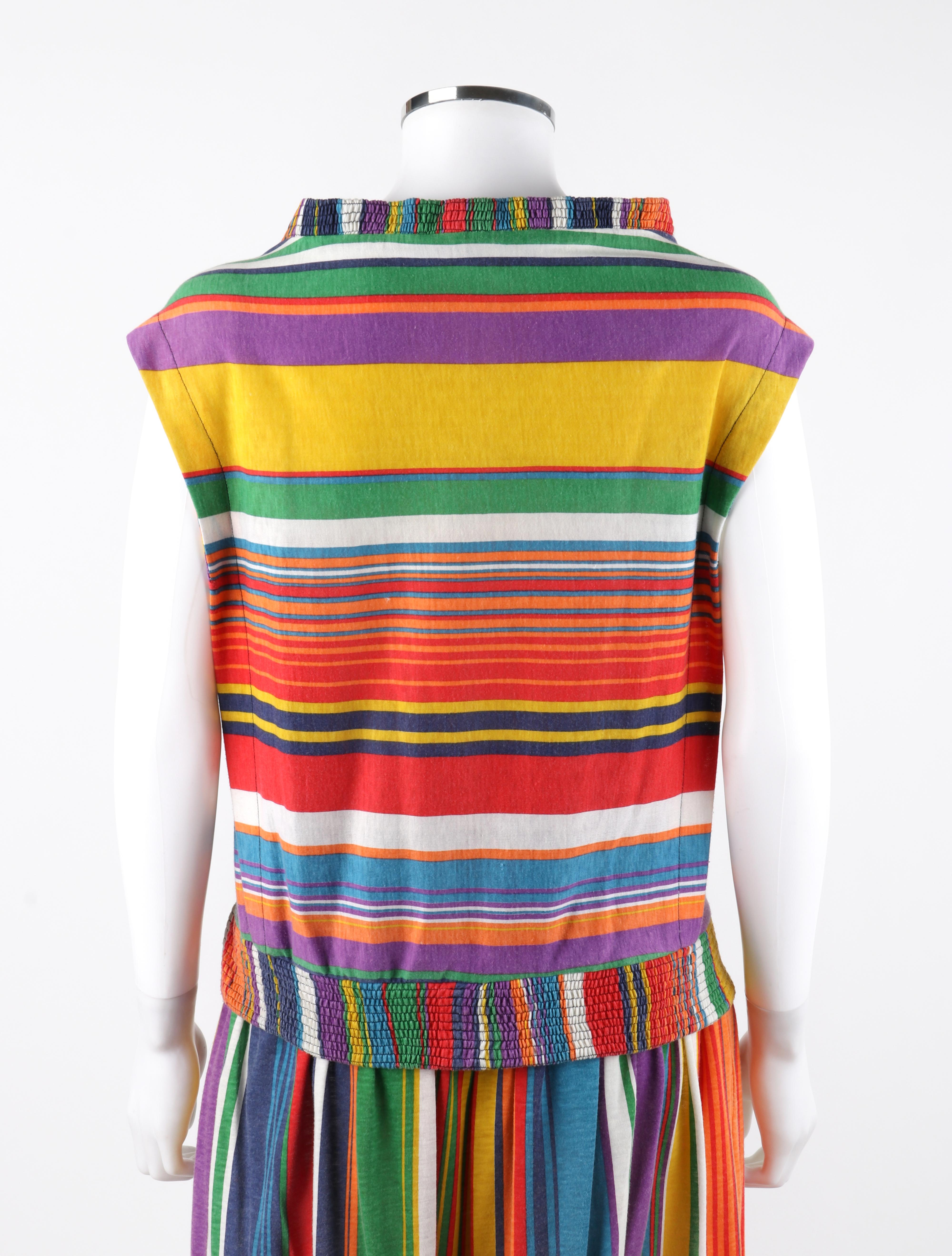 KOOS VAN DEN AKKER c.1980's 2pc Multicolor Striped Boho Shirt & Skirt Resort Set In Good Condition In Thiensville, WI