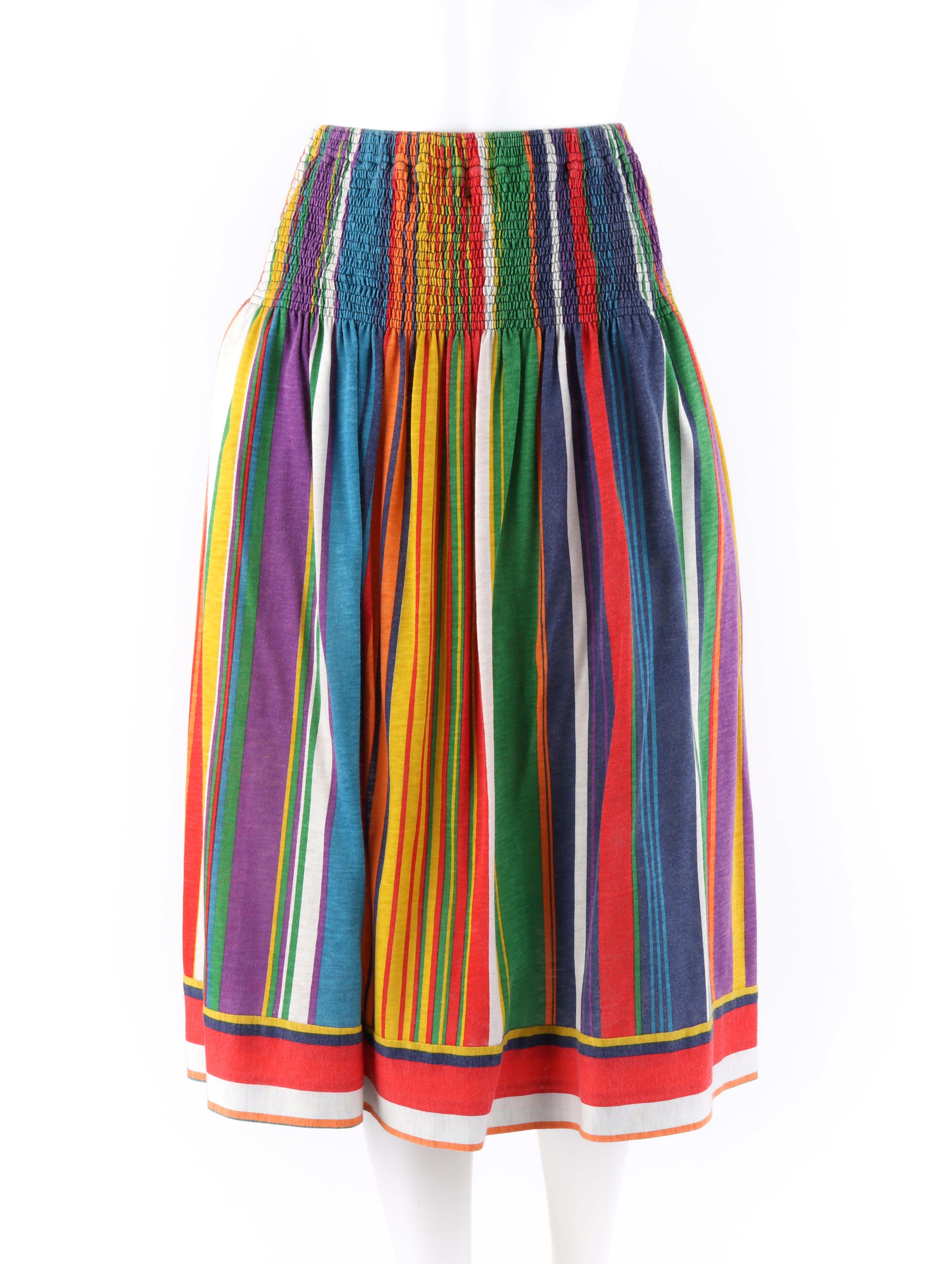 Women's KOOS VAN DEN AKKER c.1980's 2pc Multicolor Striped Boho Shirt & Skirt Resort Set