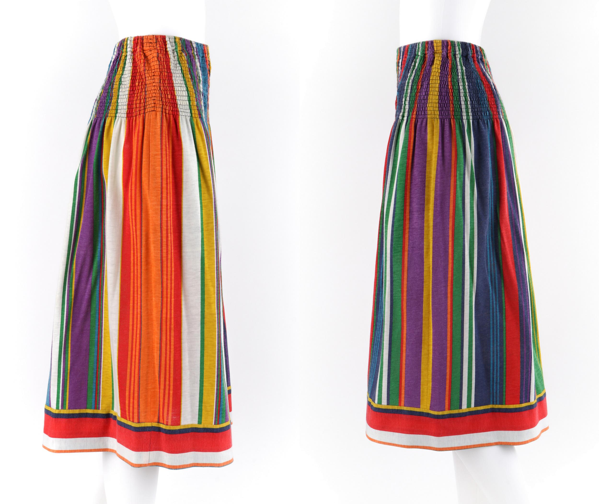 KOOS VAN DEN AKKER c.1980's 2pc Multicolor Striped Boho Shirt & Skirt Resort Set 1