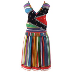 Vintage KOOS VAN DEN AKKER c.1980's 2pc Multicolor Striped Boho Shirt & Skirt Resort Set