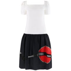 KOOS VAN DEN AKKER c.1980's Black White Red Dot Pop Art Wear Drop Waist Dress