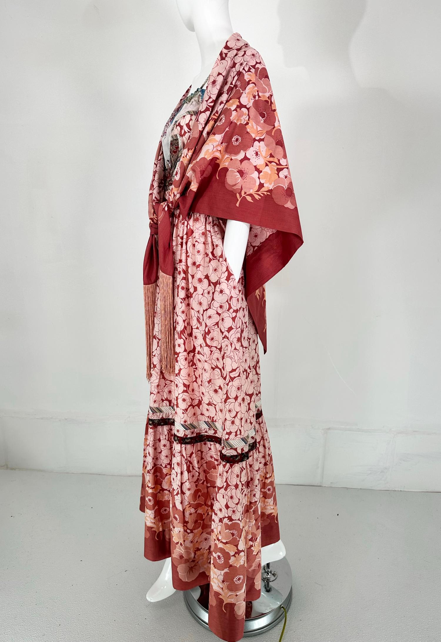 Koos van den Akker 1970s Floral Cotton Patchwork Peasant Maxi Dress & Shawl 6