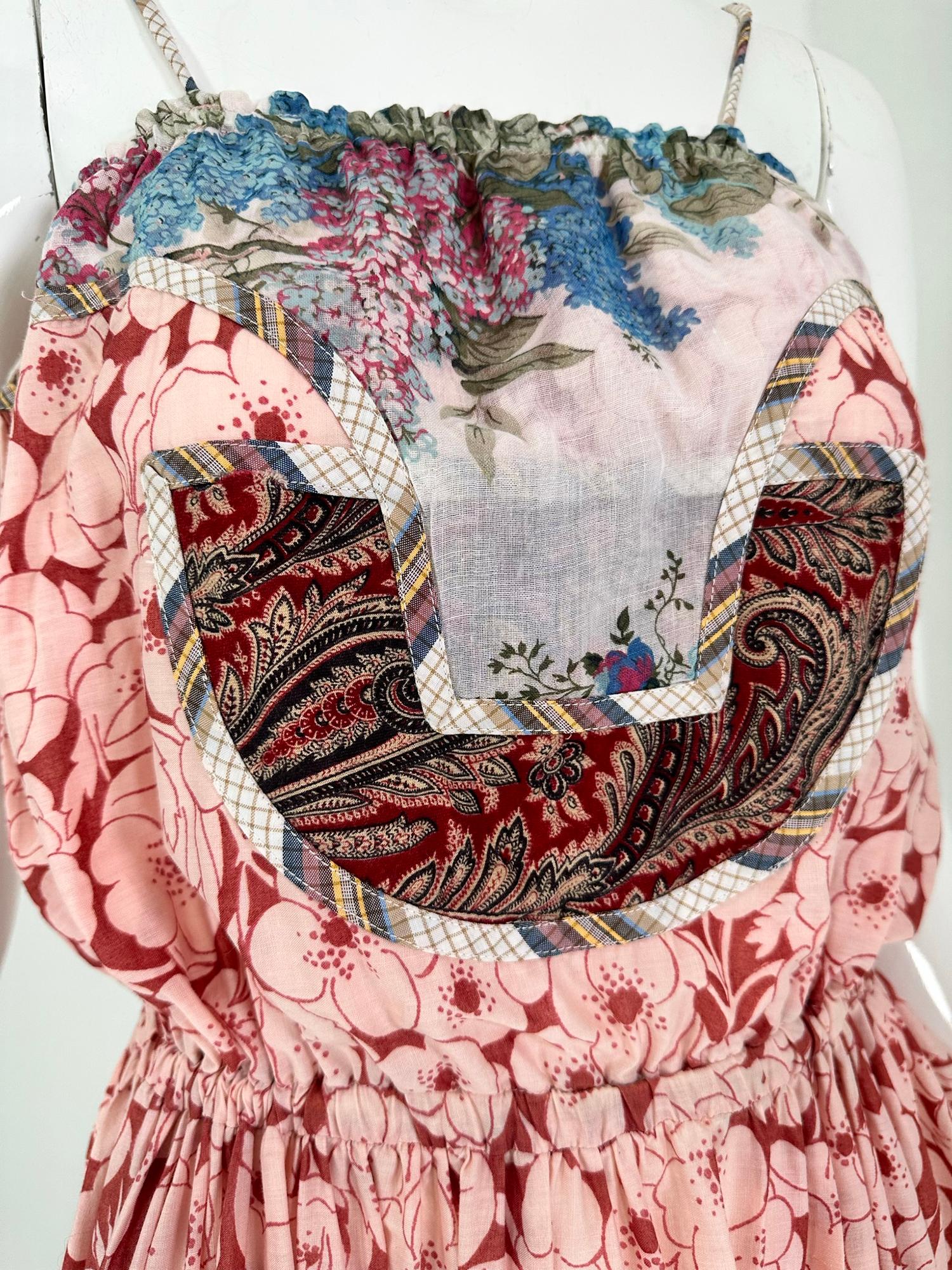 Koos van den Akker 1970s Floral Cotton Patchwork Peasant Maxi Dress & Shawl 7