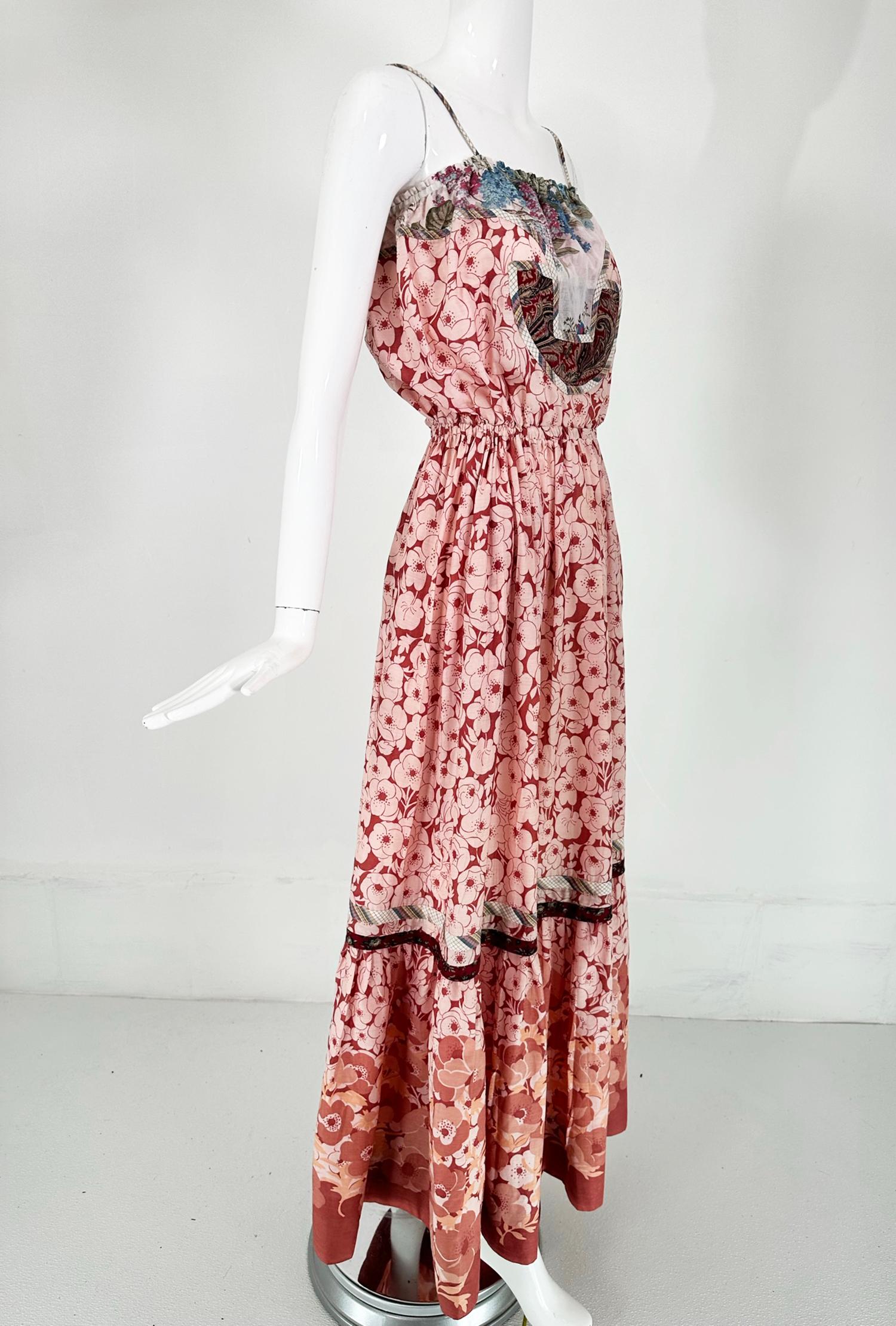 Koos van den Akker 1970s Floral Cotton Patchwork Peasant Maxi Dress & Shawl In Good Condition In West Palm Beach, FL