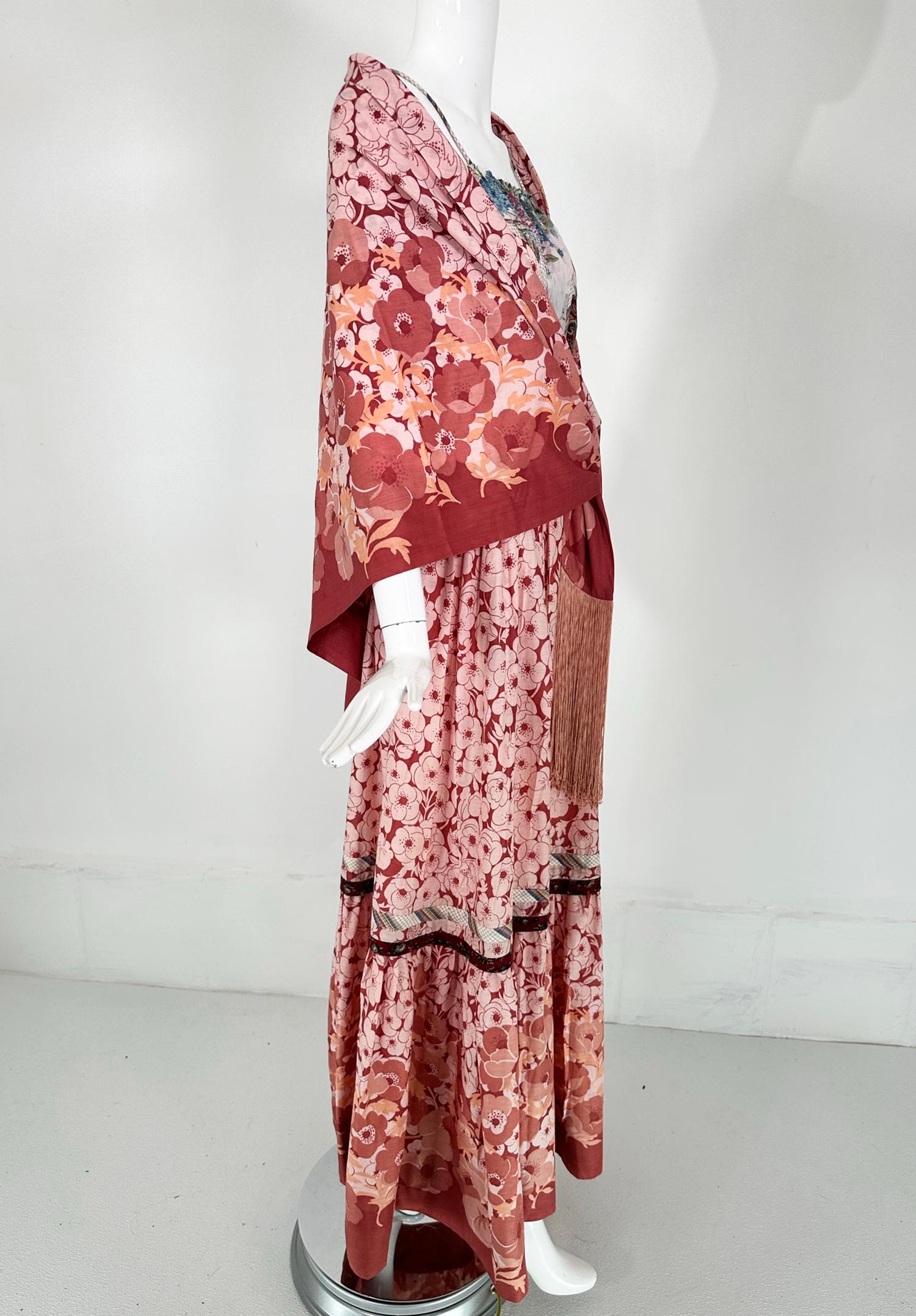 Koos van den Akker 1970s Floral Cotton Patchwork Peasant Maxi Dress & Shawl 2