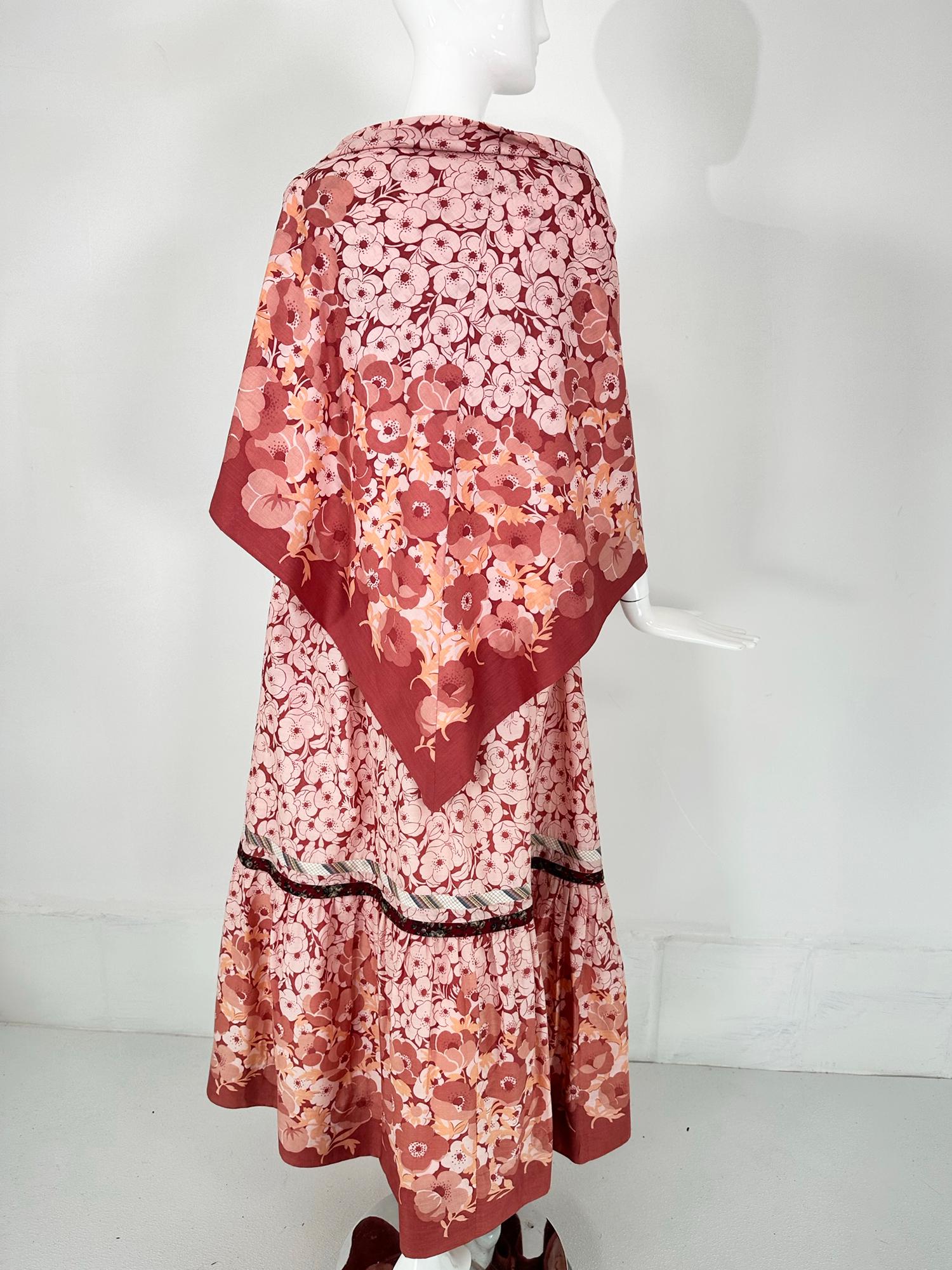 Koos van den Akker 1970s Floral Cotton Patchwork Peasant Maxi Dress & Shawl 4