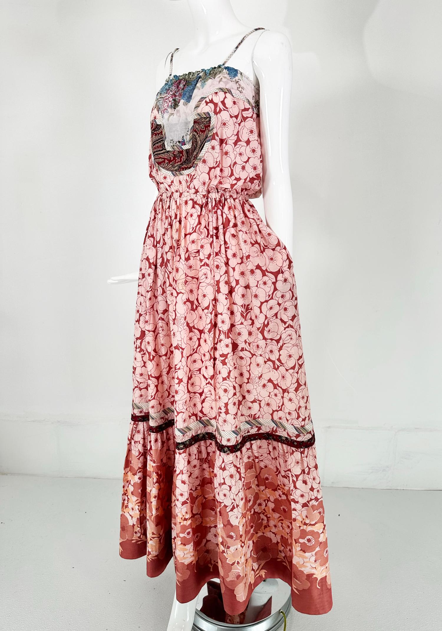 Koos van den Akker 1970s Floral Cotton Patchwork Peasant Maxi Dress & Shawl 5