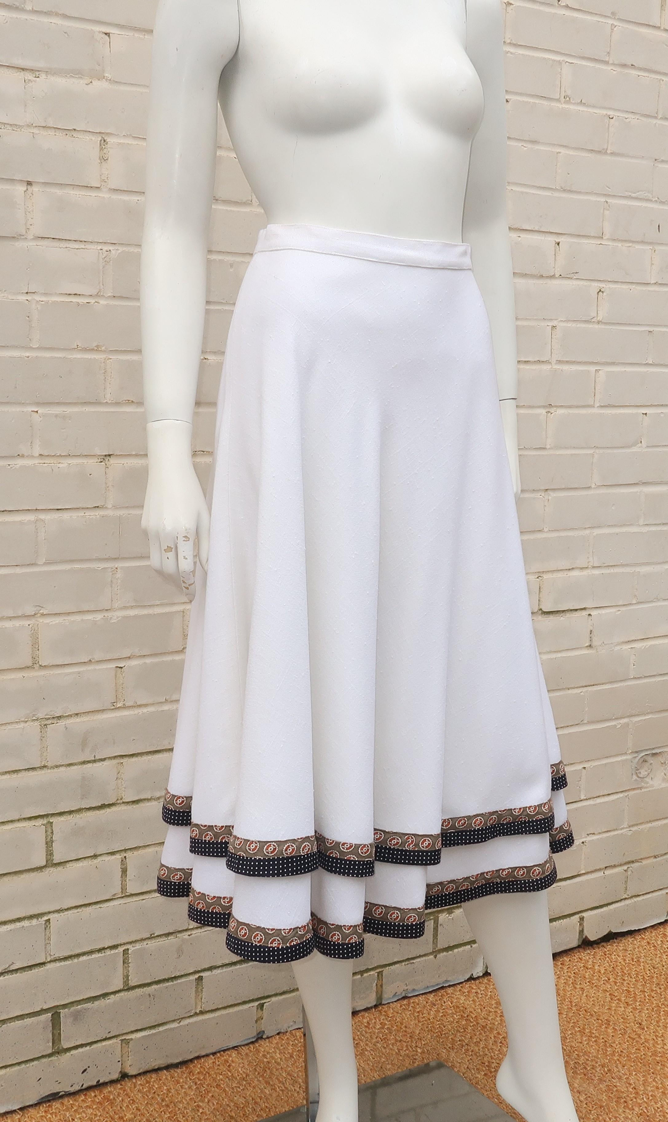 Women's Koos Van den Akker 1970's Tiered Cotton Blend Peasant Skirt