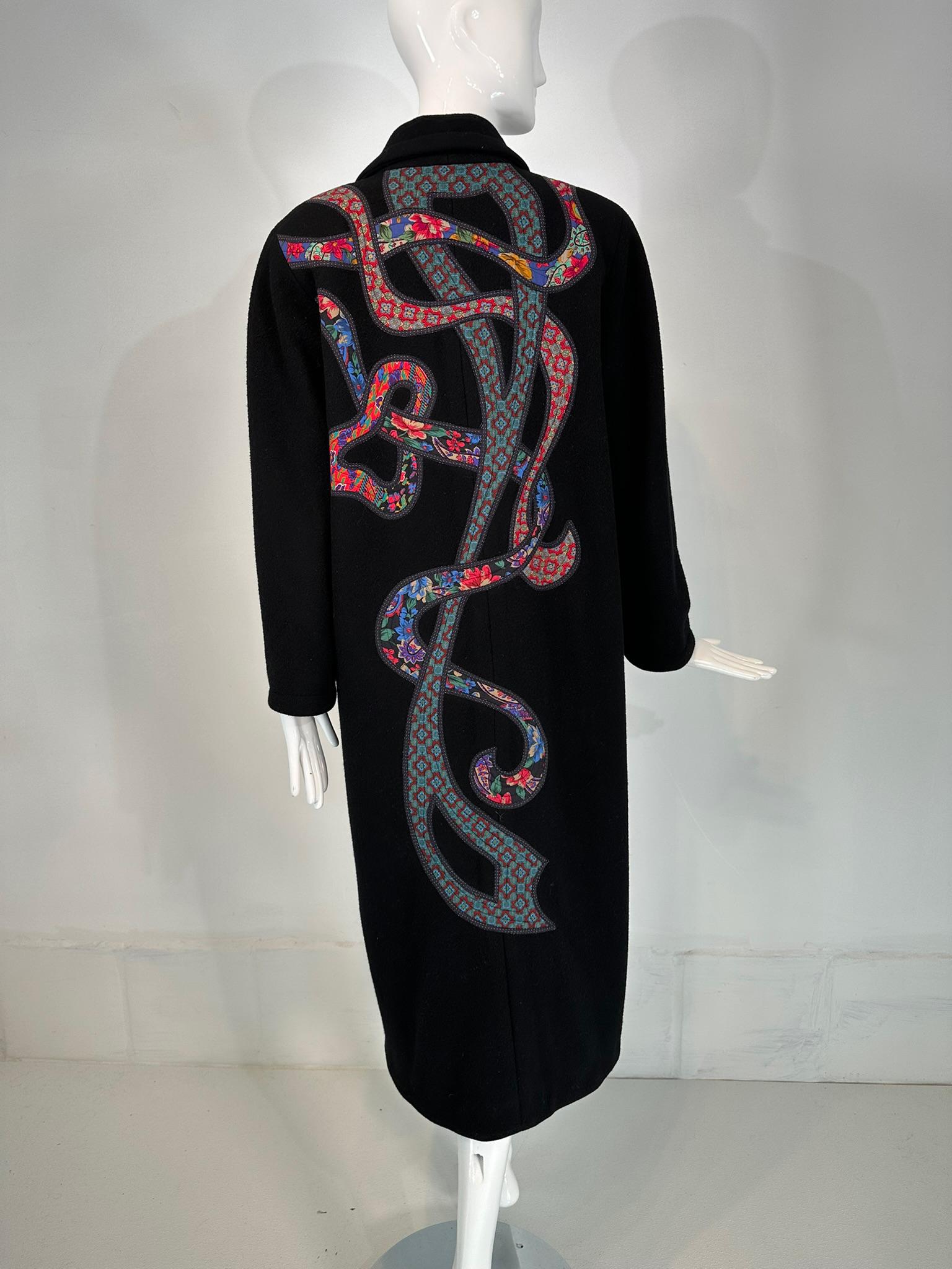 Koos Van Den Akker 1980s Black Wool  Abstract Art To Wear Applique Coat Medium For Sale 6
