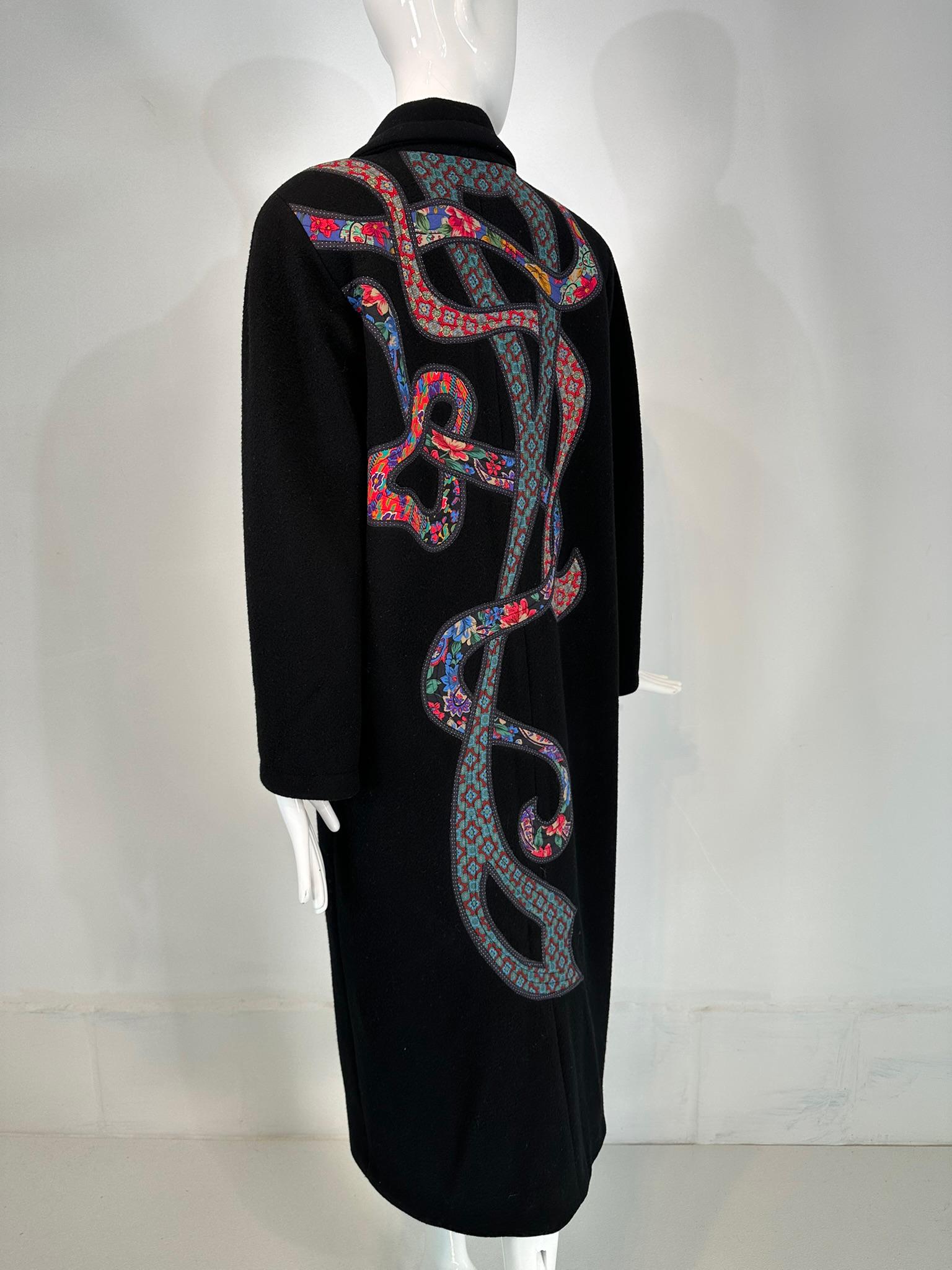 Koos Van Den Akker 1980s Black Wool  Abstract Art To Wear Applique Coat Medium For Sale 8