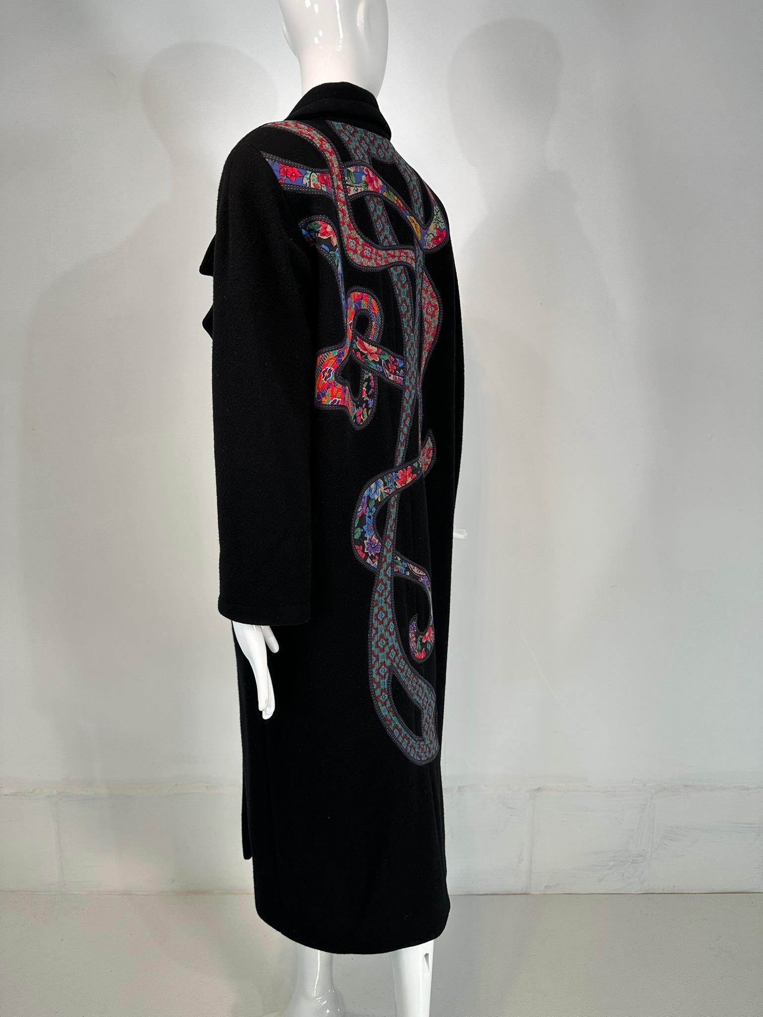 Koos Van Den Akker 1980s Black Wool  Abstract Art To Wear Applique Coat Medium For Sale 9