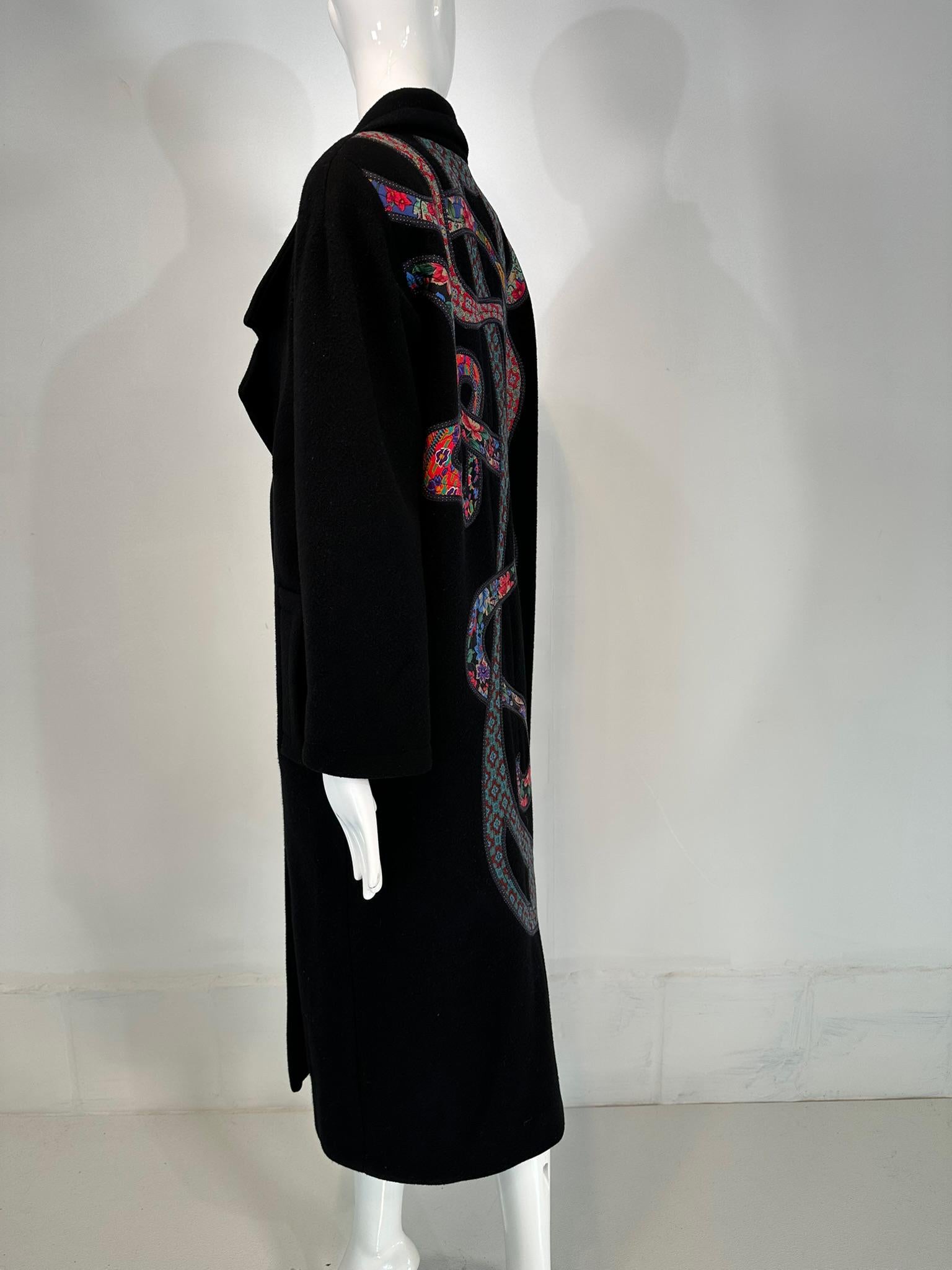Koos Van Den Akker 1980s Black Wool  Abstract Art To Wear Applique Coat Medium For Sale 10