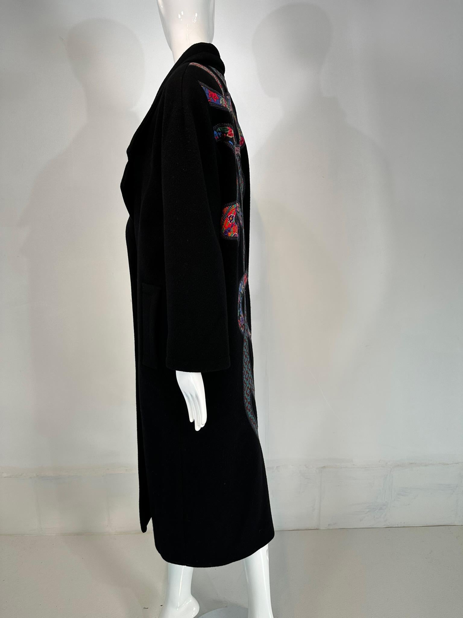 Koos Van Den Akker 1980s Black Wool  Abstract Art To Wear Applique Coat Medium For Sale 11