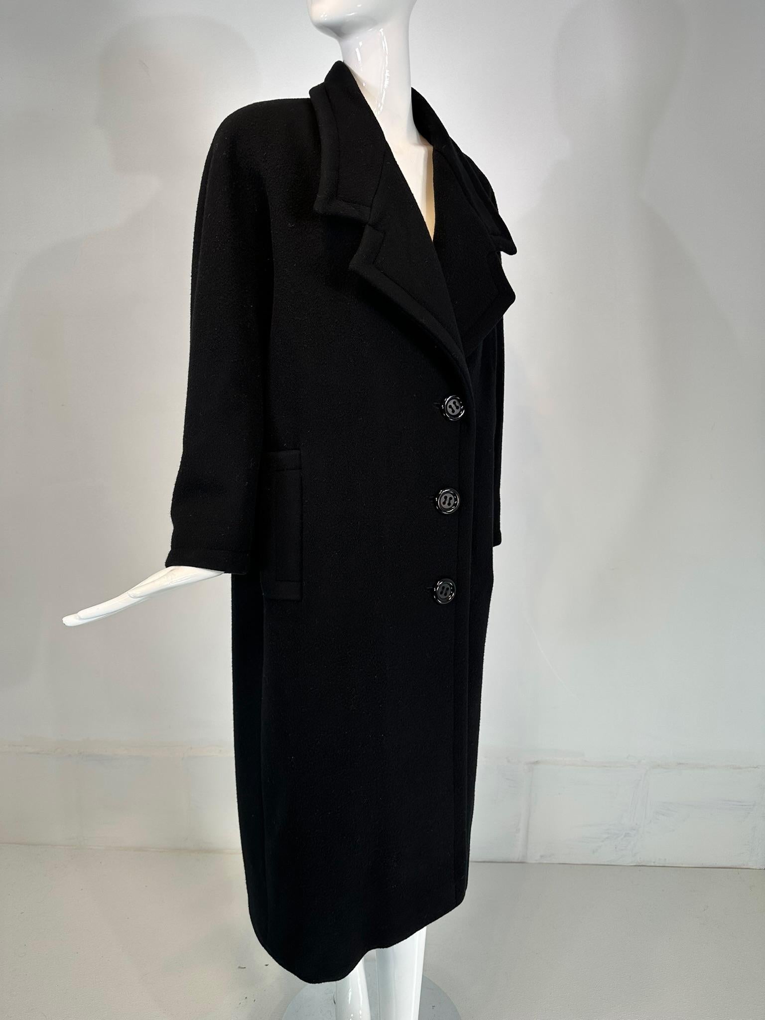 Koos Van Den Akker 1980s Black Wool  Abstract Art To Wear Applique Coat Medium In Good Condition For Sale In West Palm Beach, FL