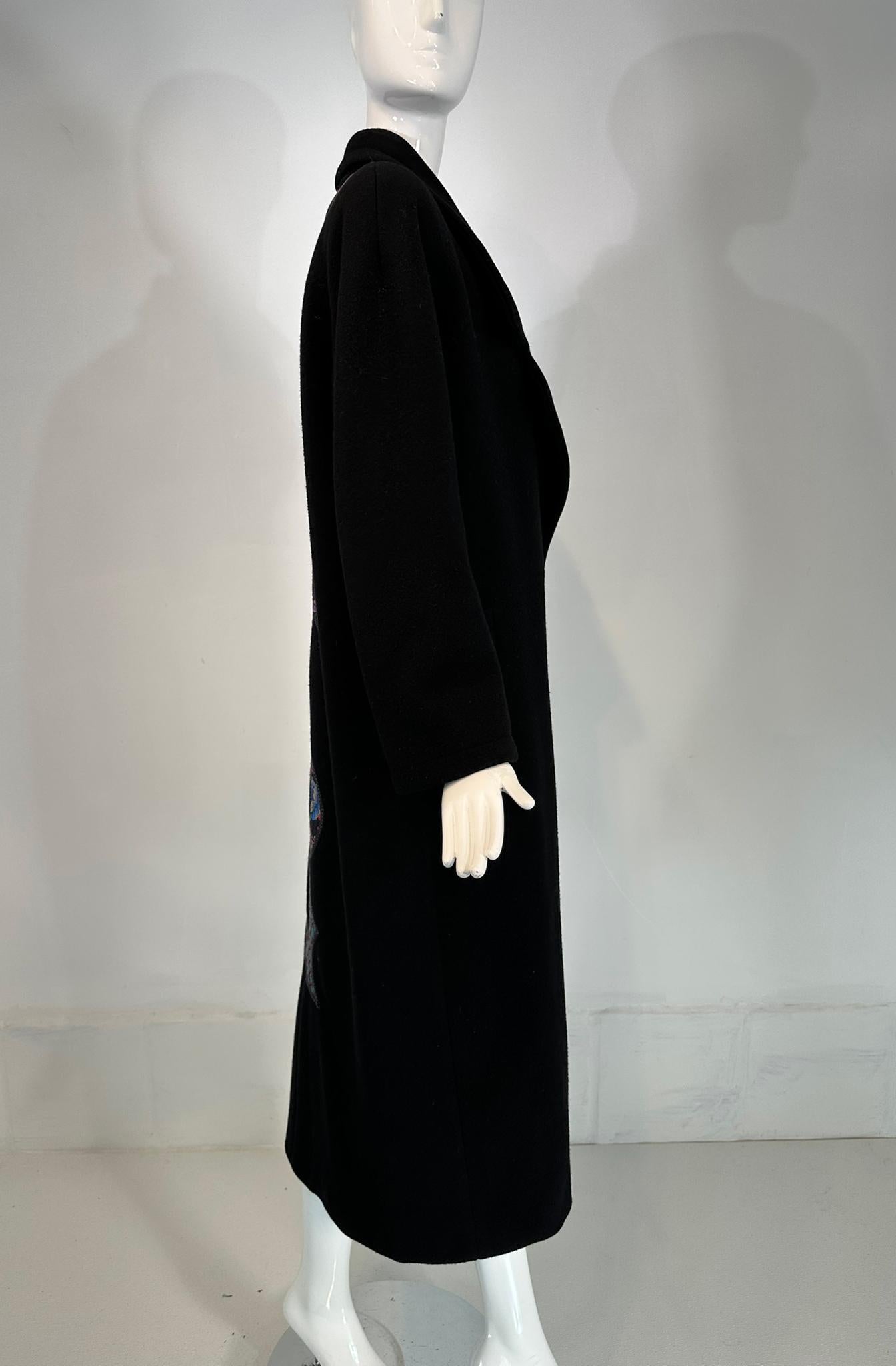 Koos Van Den Akker 1980s Black Wool  Abstract Art To Wear Applique Coat Medium For Sale 1