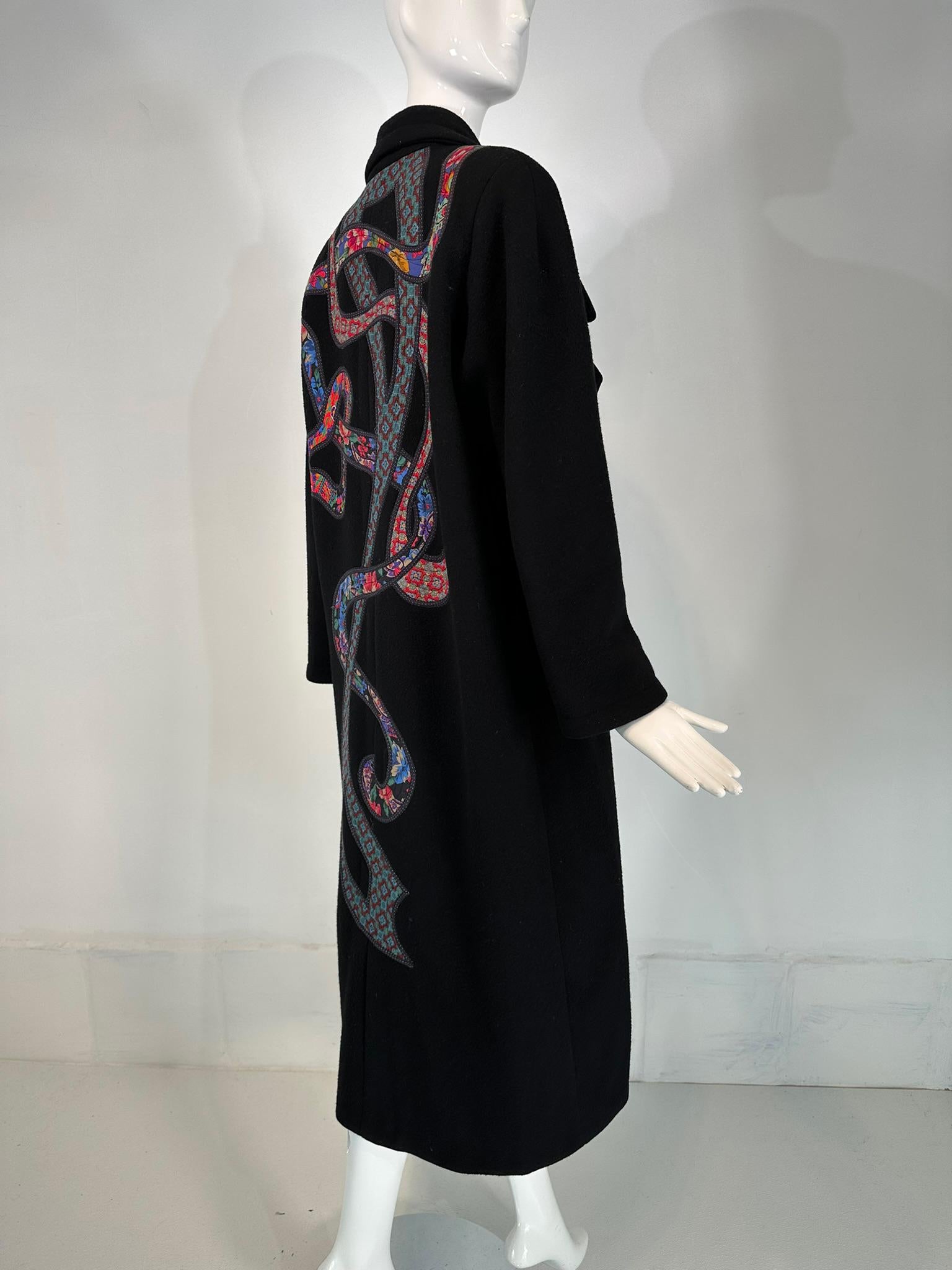 Koos Van Den Akker 1980s Black Wool  Abstract Art To Wear Applique Coat Medium For Sale 2