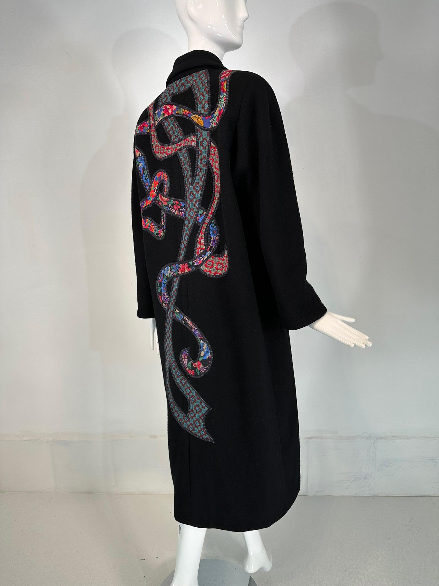Koos Van Den Akker 1980s Black Wool  Abstract Art To Wear Applique Coat Medium For Sale 3