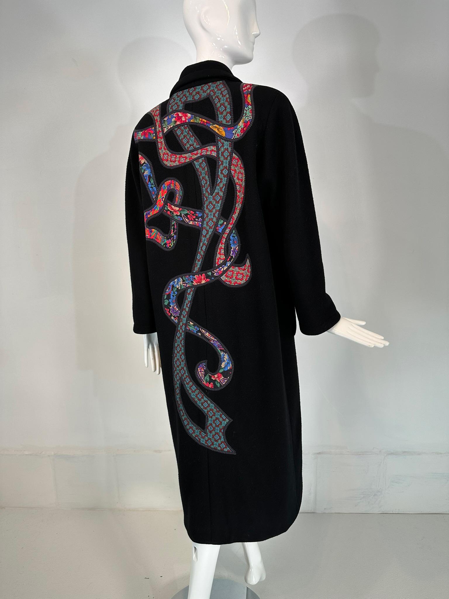 Koos Van Den Akker 1980s Black Wool  Abstract Art To Wear Applique Coat Medium For Sale 4