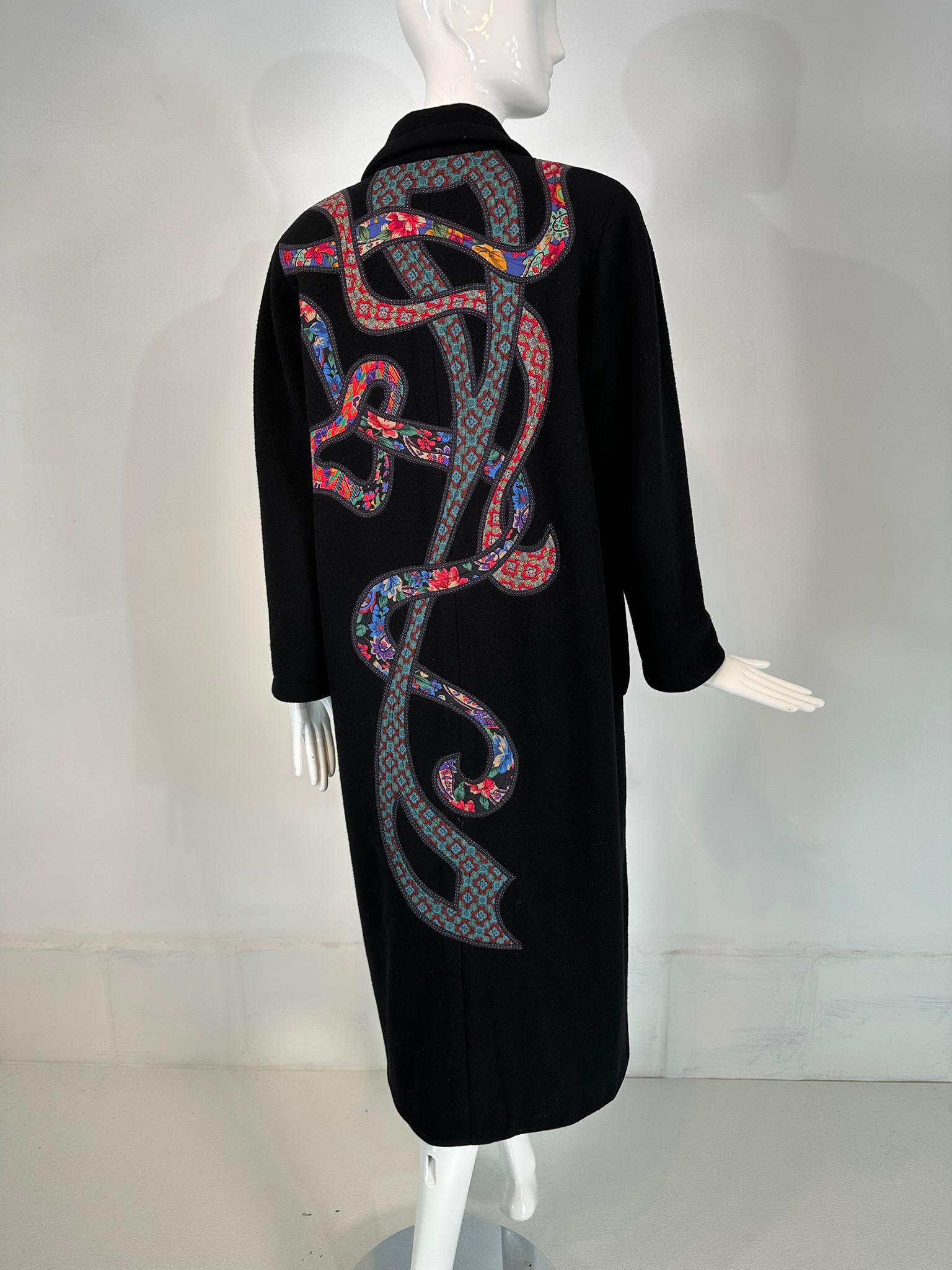 Koos Van Den Akker 1980s Black Wool  Abstract Art To Wear Applique Coat Medium For Sale 5