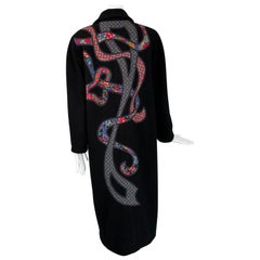 Koos Van Den Akker 1980s Black Wool  Abstract Art To Wear Applique Coat Medium