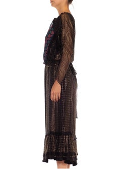 Koos Van Den Akker Black & Gold Floral Geometric Silk Lurex Dress