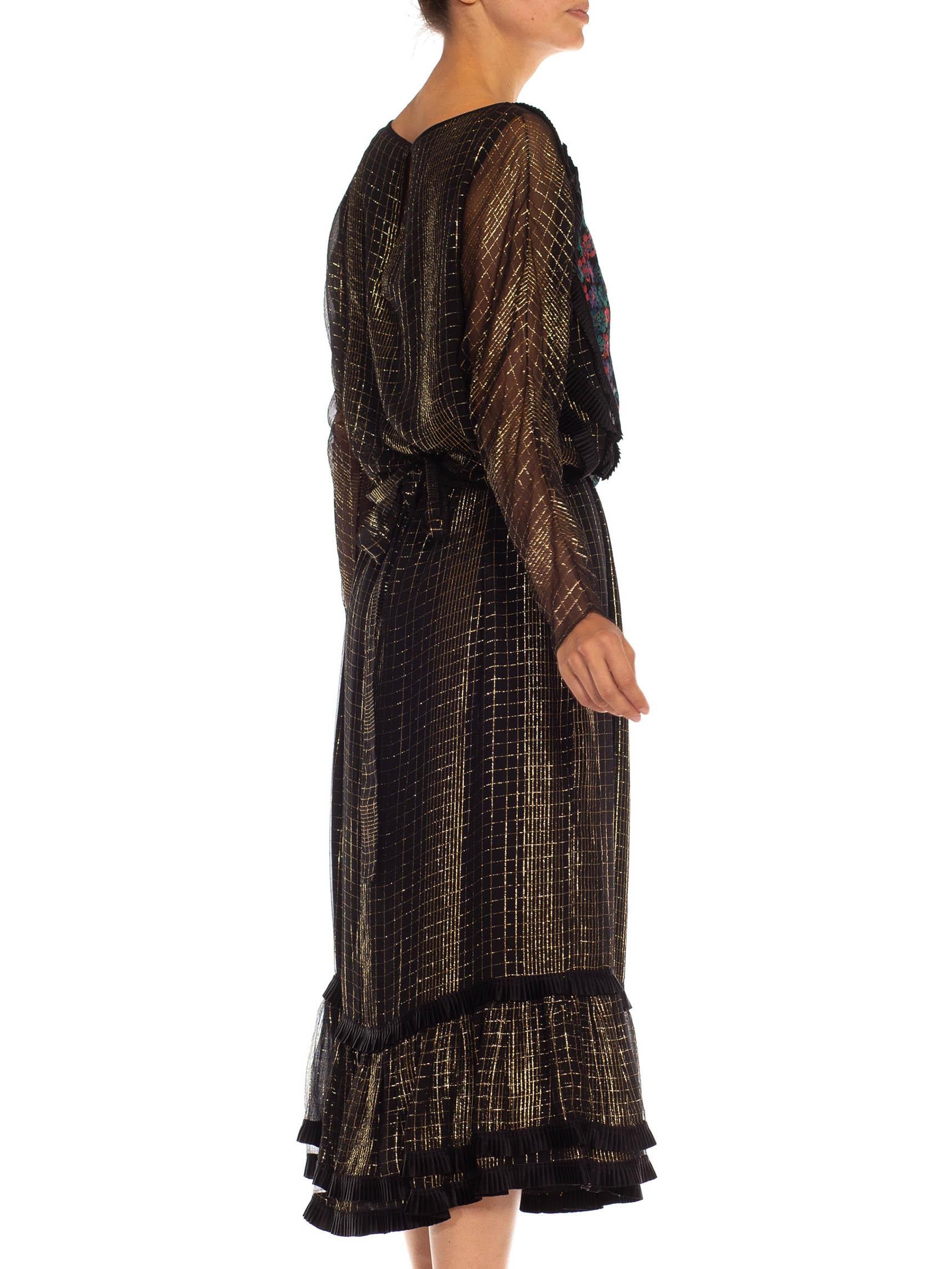 Women's Koos Van Den Akker Black & Gold Floral Geometric Silk Lurex Dress For Sale