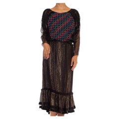 Koos Van den Akker Black & Gold Floral Geometric Silk Lurex Dress