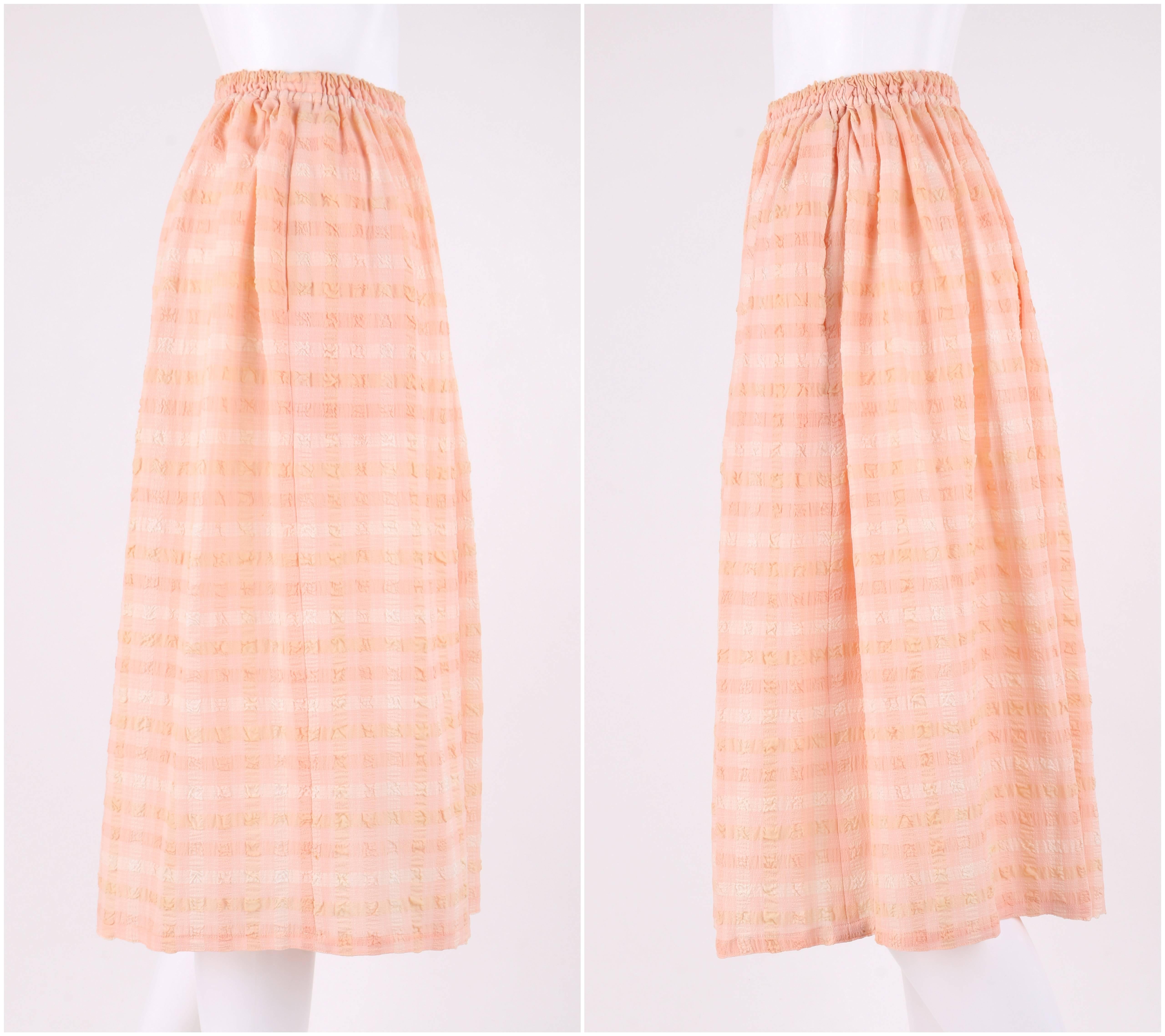 KOOS VAN DEN AKKER c.1970's 2 Piece Peach Plaid One Shoulder Top Skirt Suit Set 3