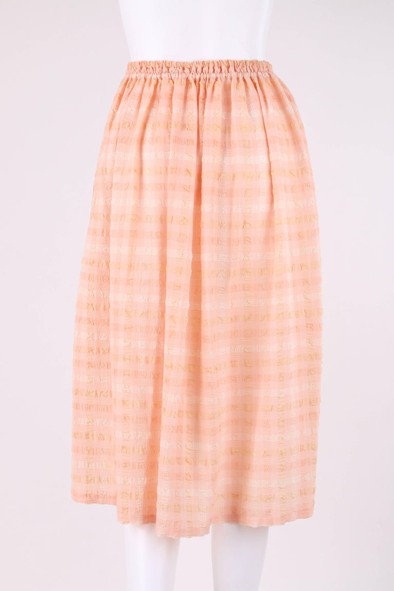 KOOS VAN DEN AKKER c.1970's 2 Piece Peach Plaid One Shoulder Top Skirt ...
