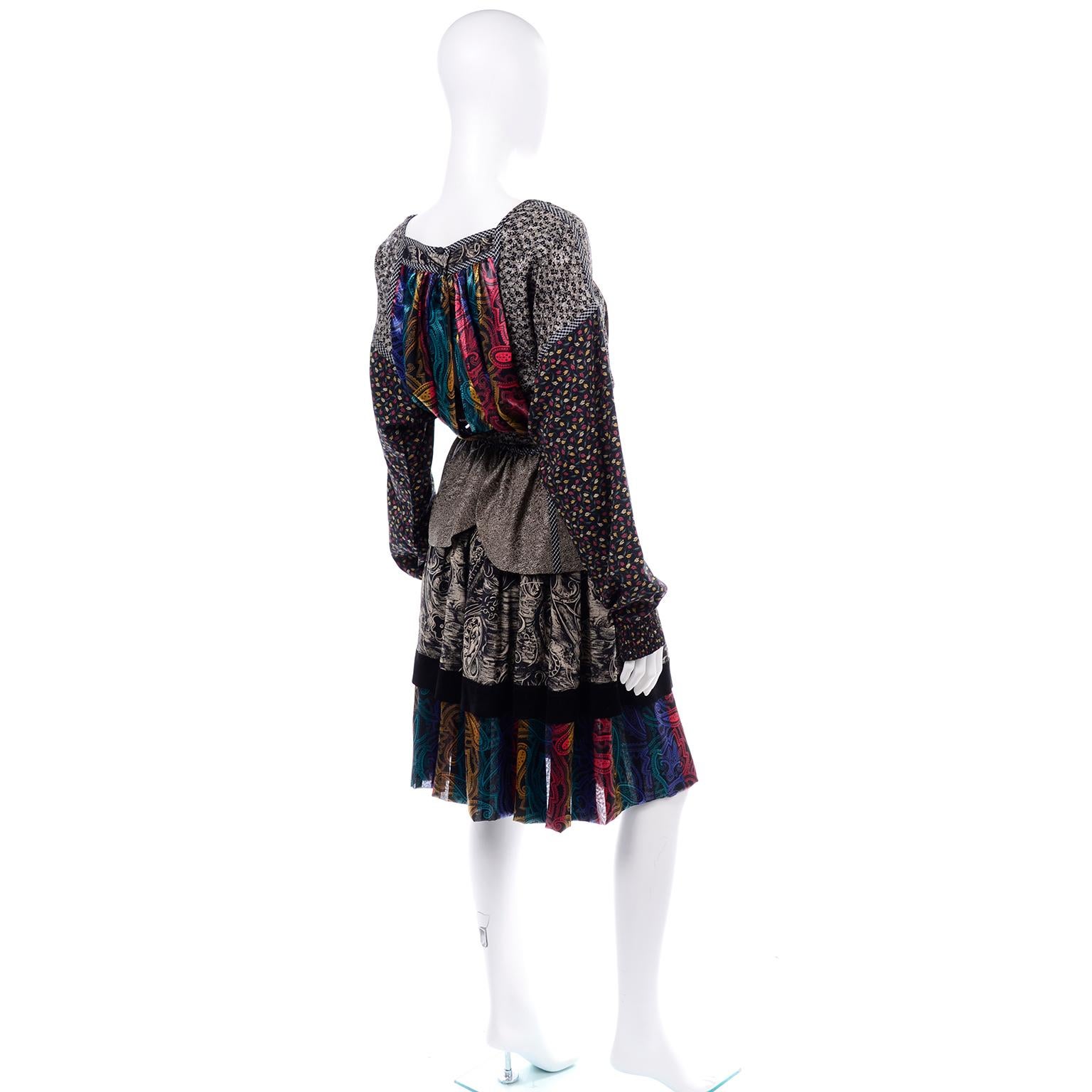 Black Koos Van den Akker Couture Collage Vintage 2 Piece Dress Abstract Patchwork