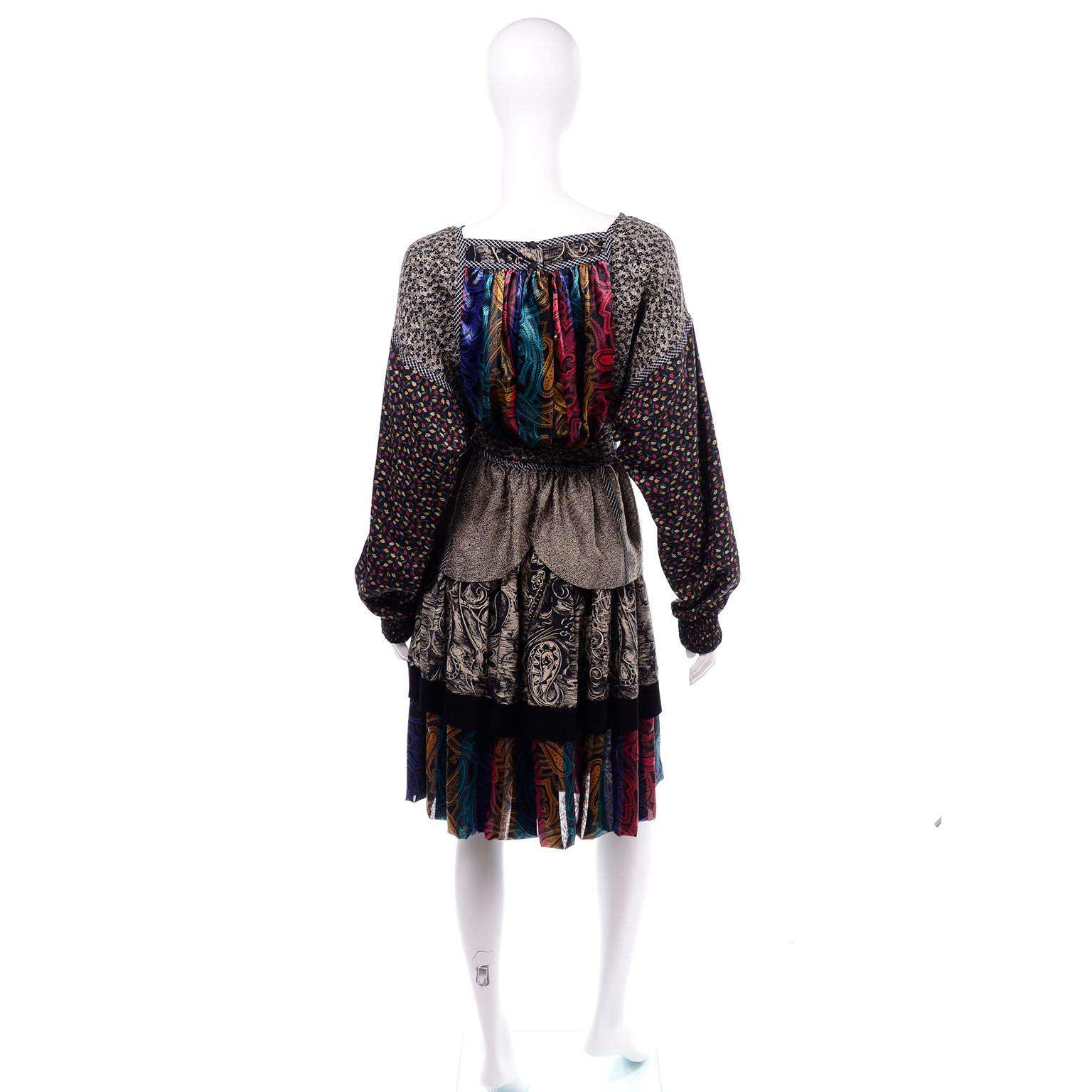 Koos Van den Akker Couture Collage Vintage 2 Piece Dress Abstract Patchwork In Excellent Condition In Portland, OR