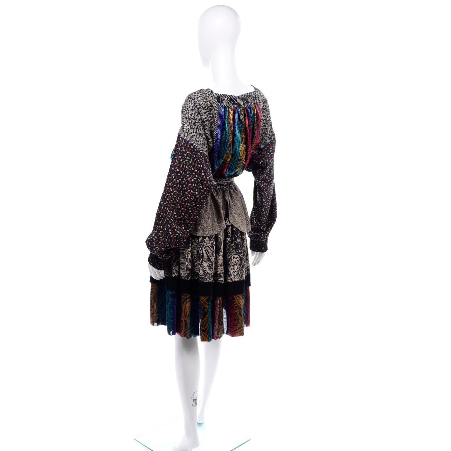 Women's Koos Van den Akker Couture Collage Vintage 2 Piece Dress Abstract Patchwork