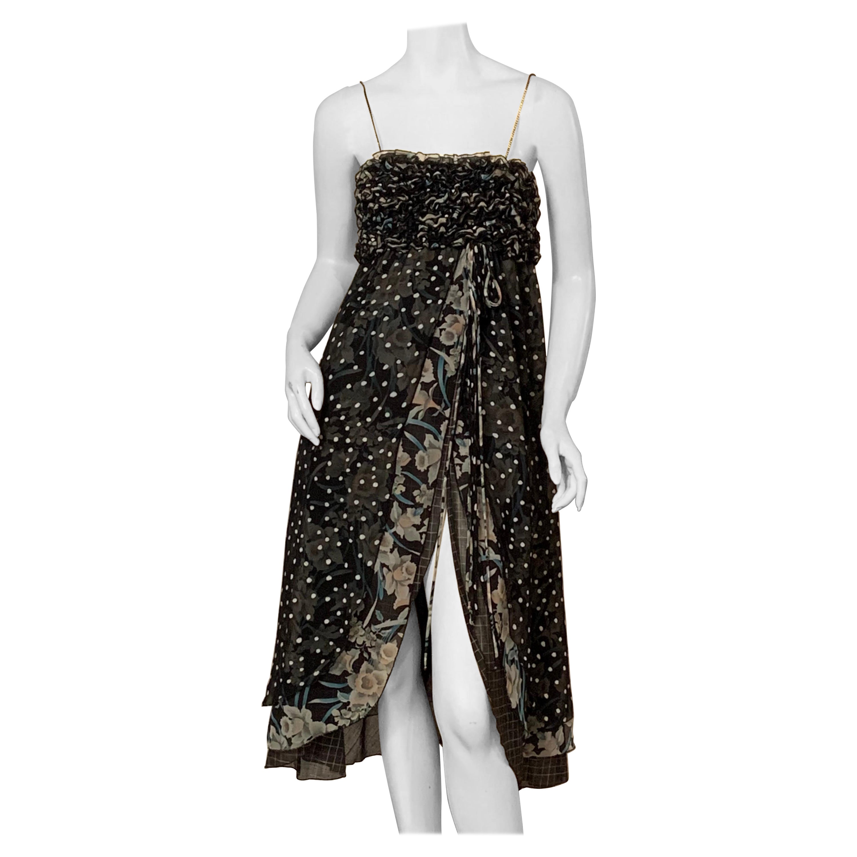 Koos van den Akker Dress with Polka Dots Daffodils and Tattersall Patterns For Sale
