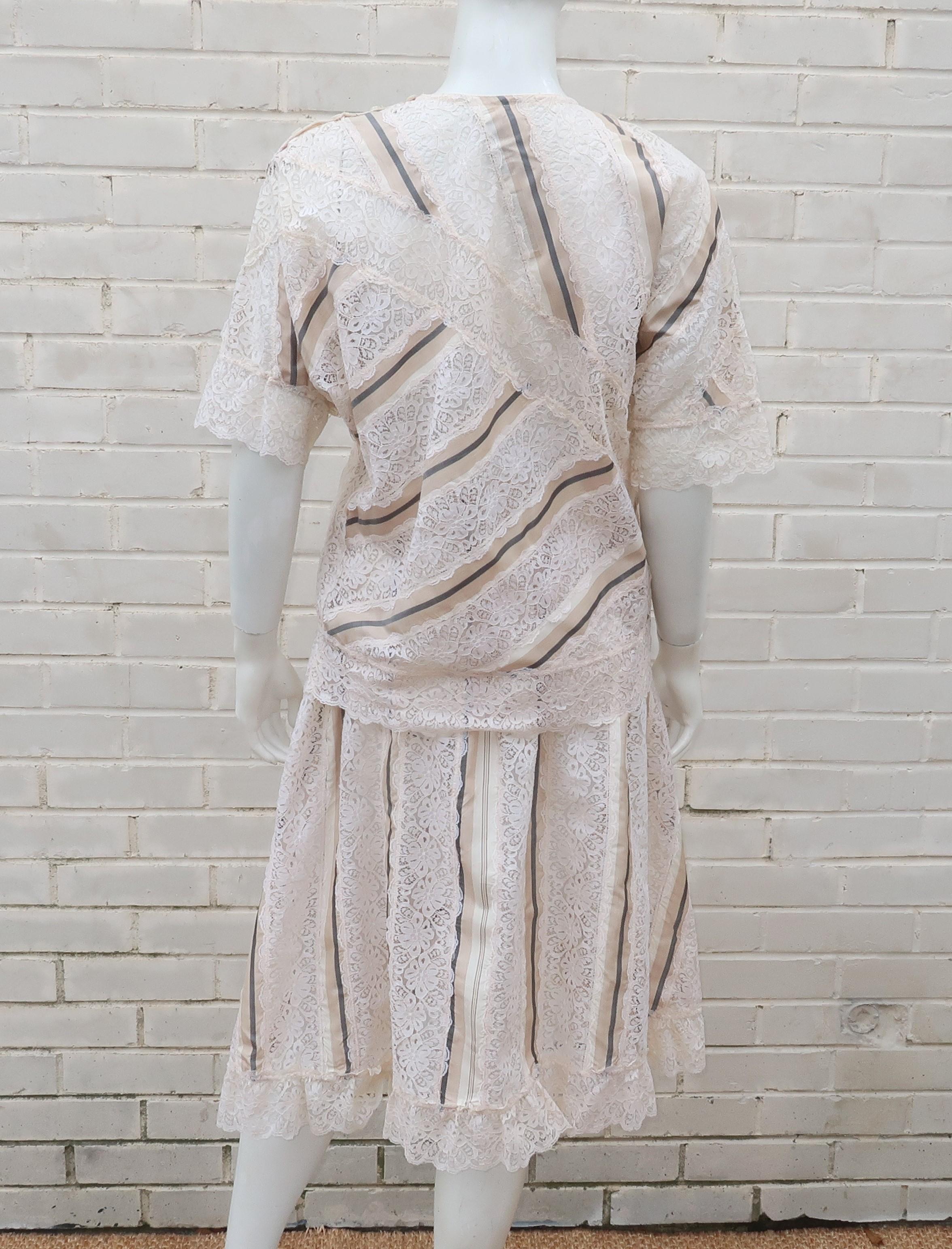 Koos Van den Akker Silk & Lace Patchwork Two Piece Dress, 1980's 3