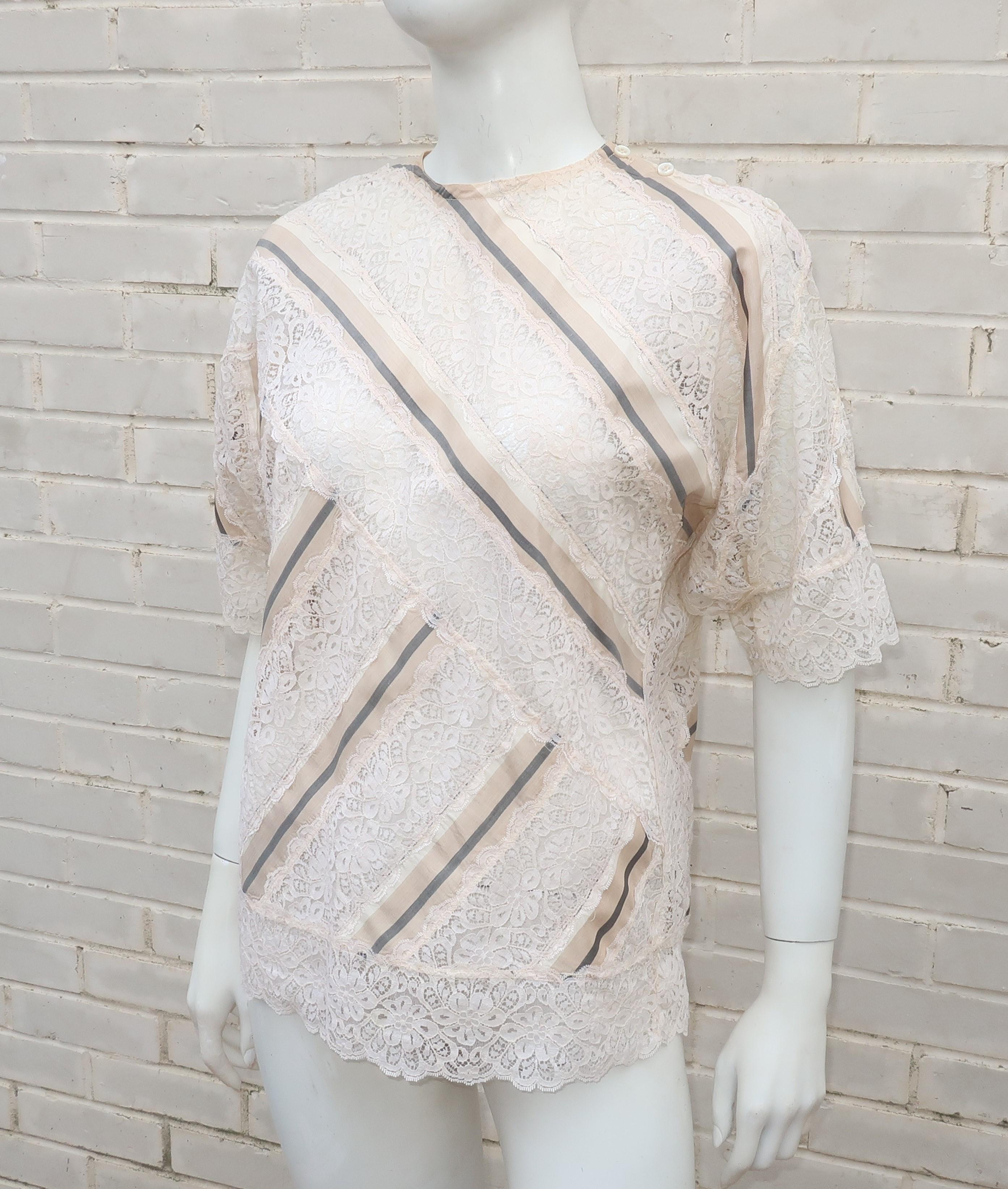 Koos Van den Akker Silk & Lace Patchwork Two Piece Dress, 1980's 4