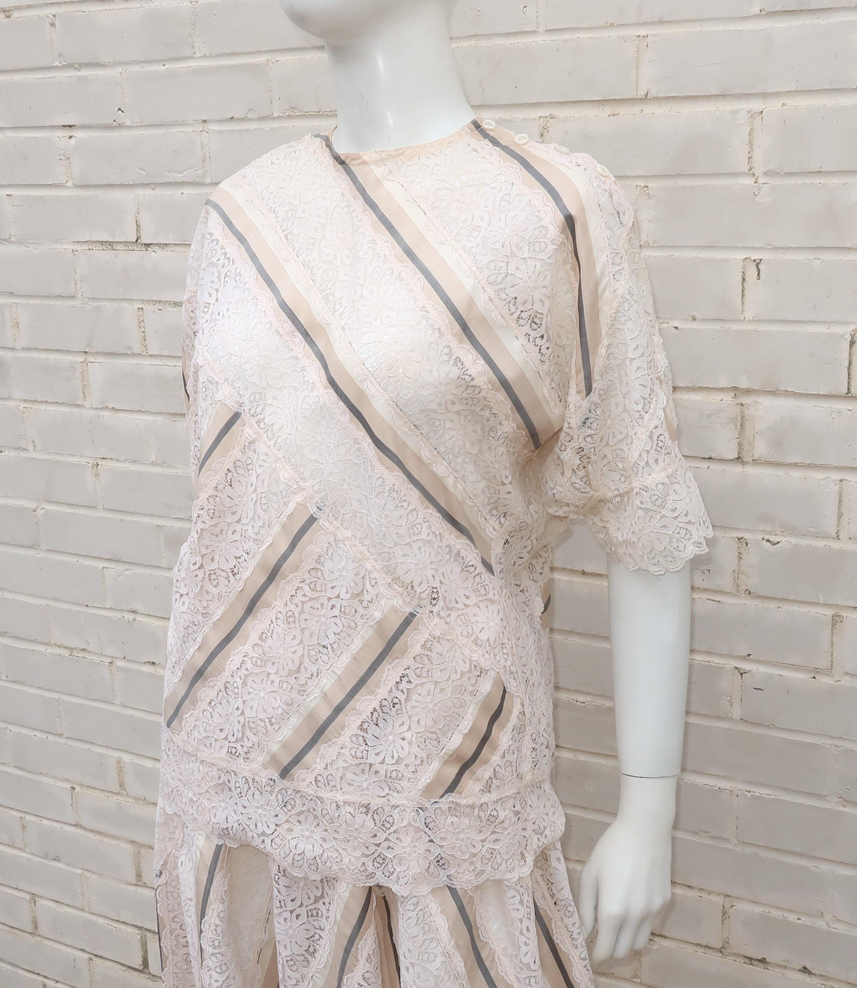 Gray Koos Van den Akker Silk & Lace Patchwork Two Piece Dress, 1980's