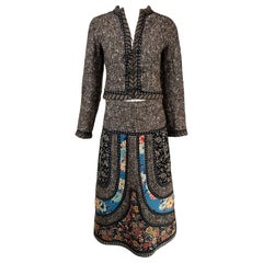 Koos van den Akker ensemble veste et jupe courte en laine et coton matelassé imprimé 1970