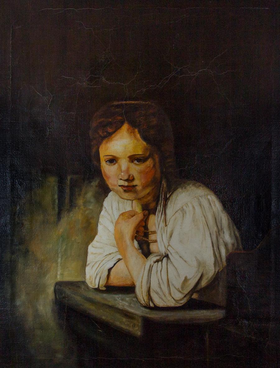 Kremer after Rembrandt - 20th Century Oil, Girl at a Window - Painting by Kop. Kremer