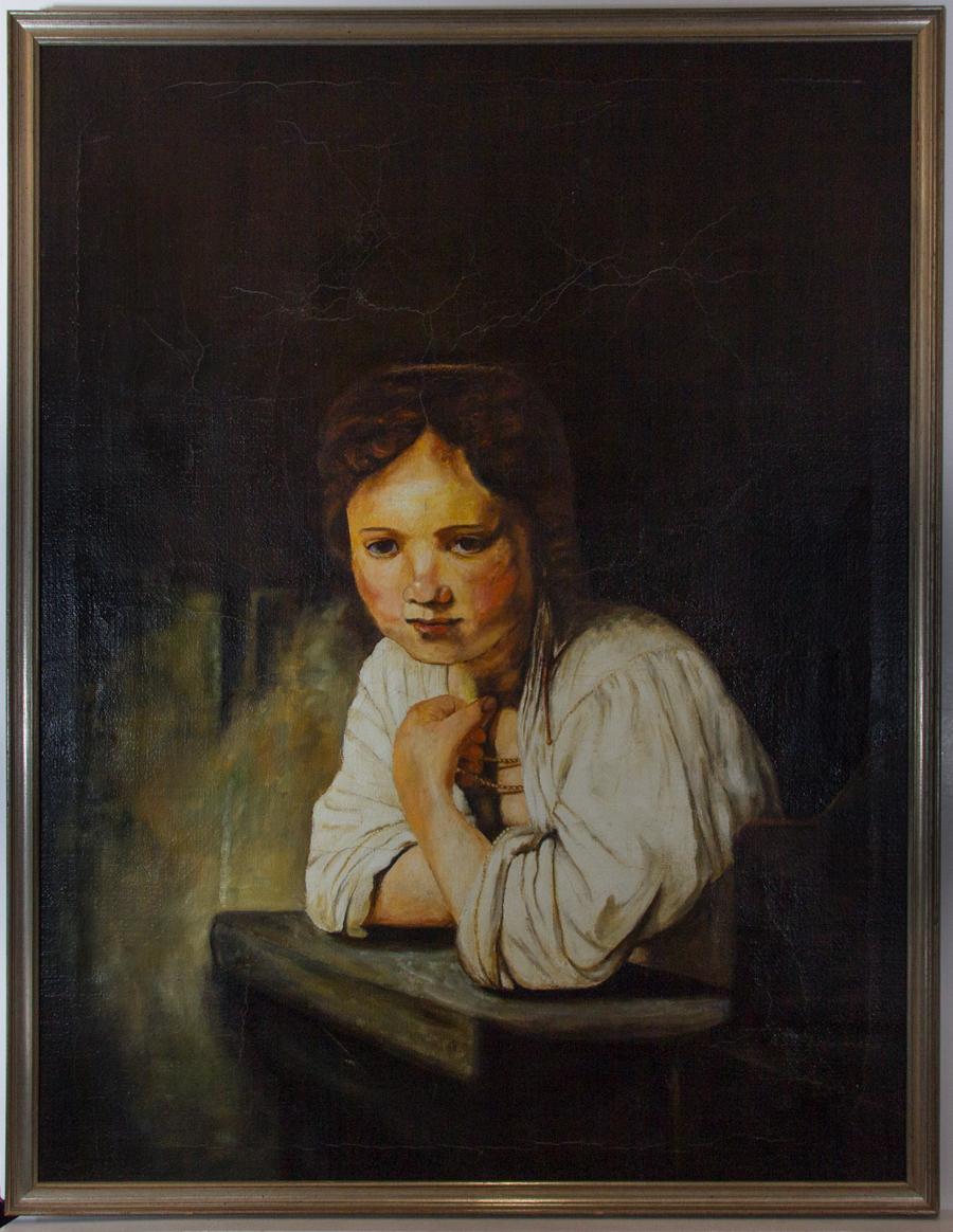 Kop. Kremer Portrait Painting - Kremer after Rembrandt - 20th Century Oil, Girl at a Window
