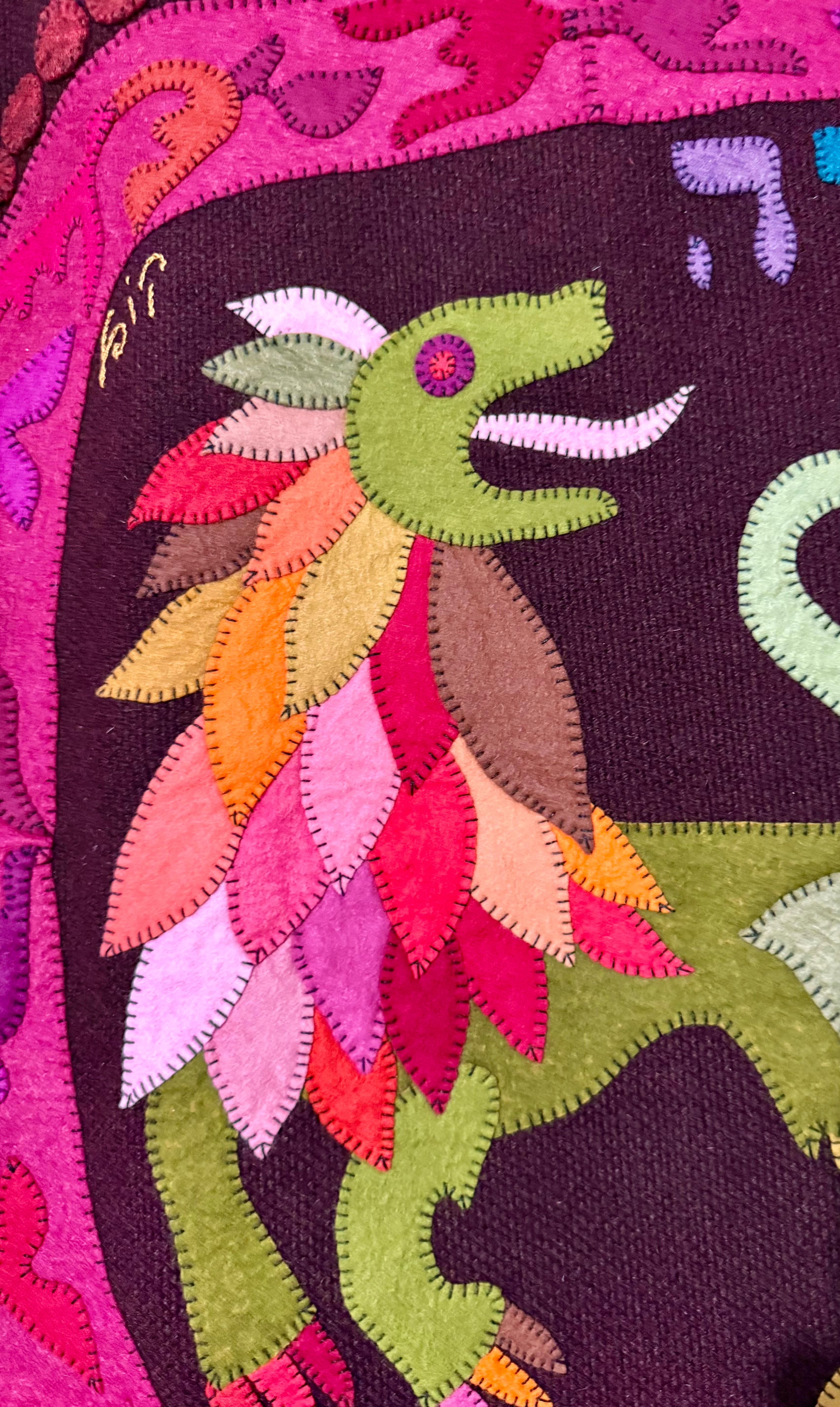 Wool Felt Applique Israeli Folk Art Lion Signed Tapestry Kopel Gurwin Bezalel For Sale 7