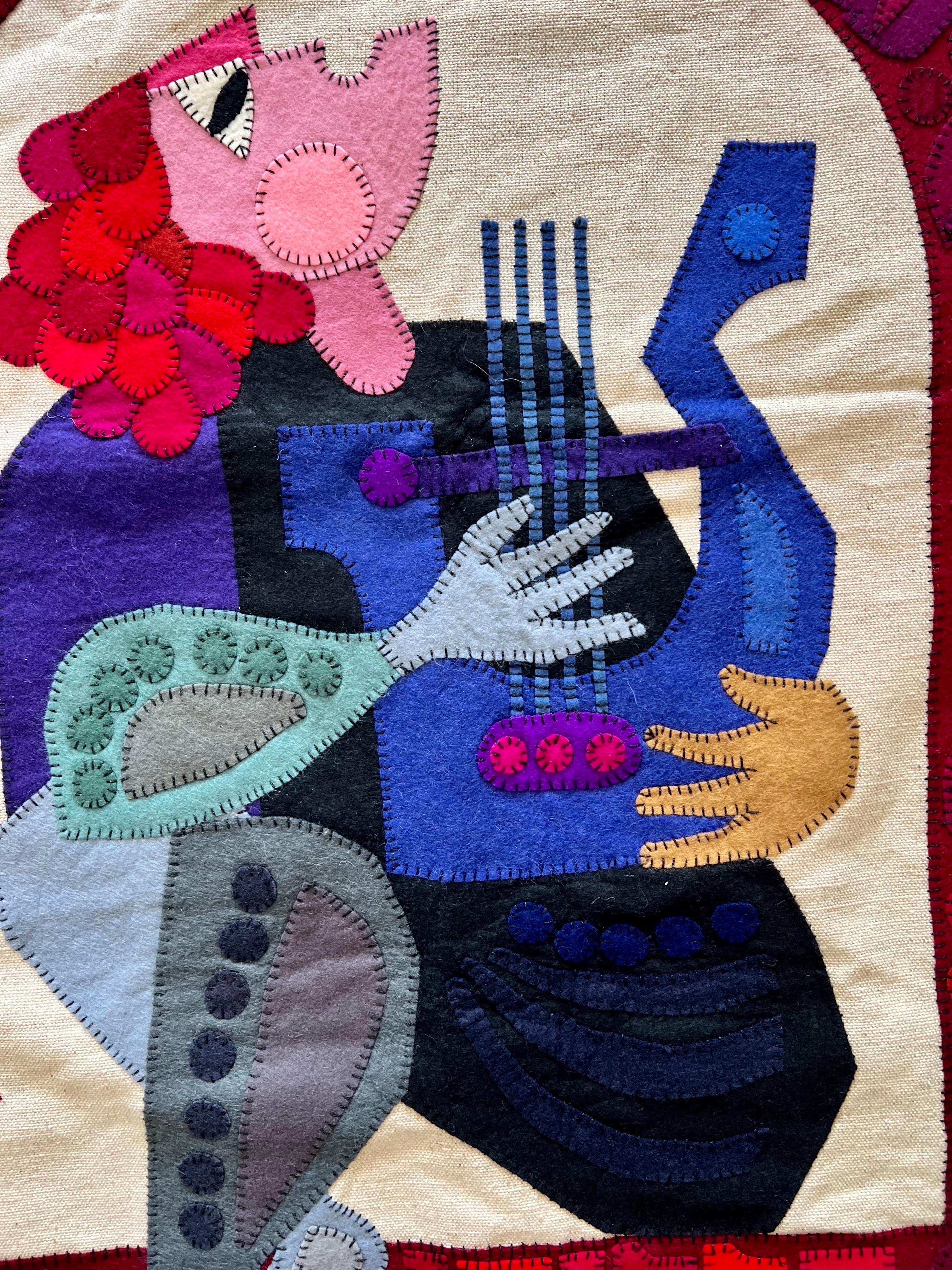 Wool Felt Applique Israeli Folk Art Signed Tapestry Kopel Gurwin Bezalel School For Sale 9