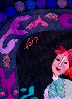 Wool Felt Applique Israeli Folk Art Signed Tapestry Kopel Gurwin Bezalel School