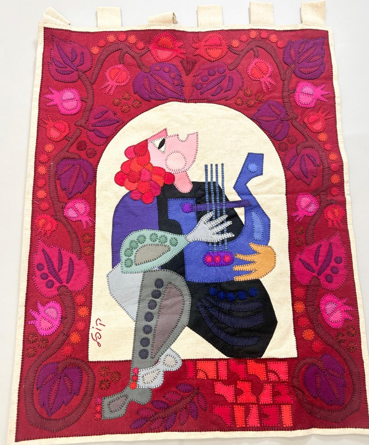 Wool Felt Applique Israeli Folk Art Signed Tapestry Kopel Gurwin Bezalel School For Sale 2