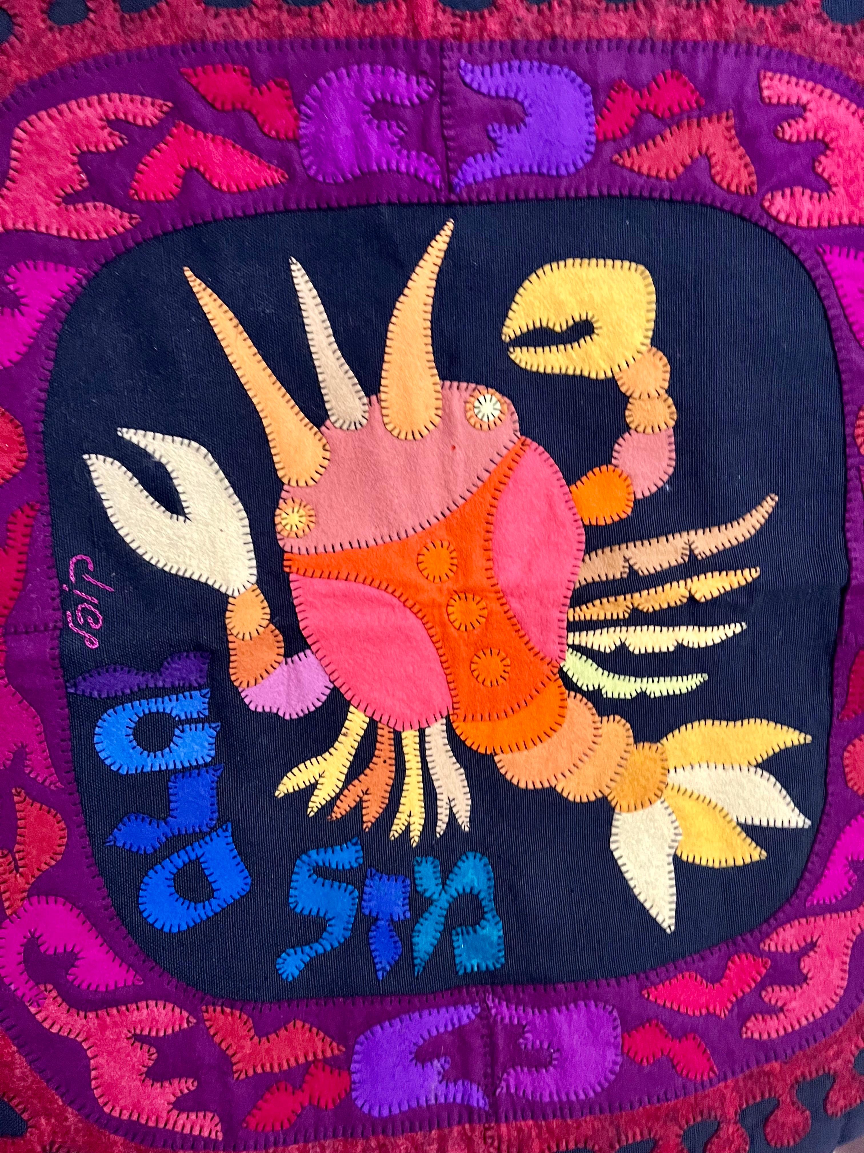 Wool Felt Applique Israeli Folk Art Signed Tapestry Kopel Gurwin Bezalel School For Sale 2