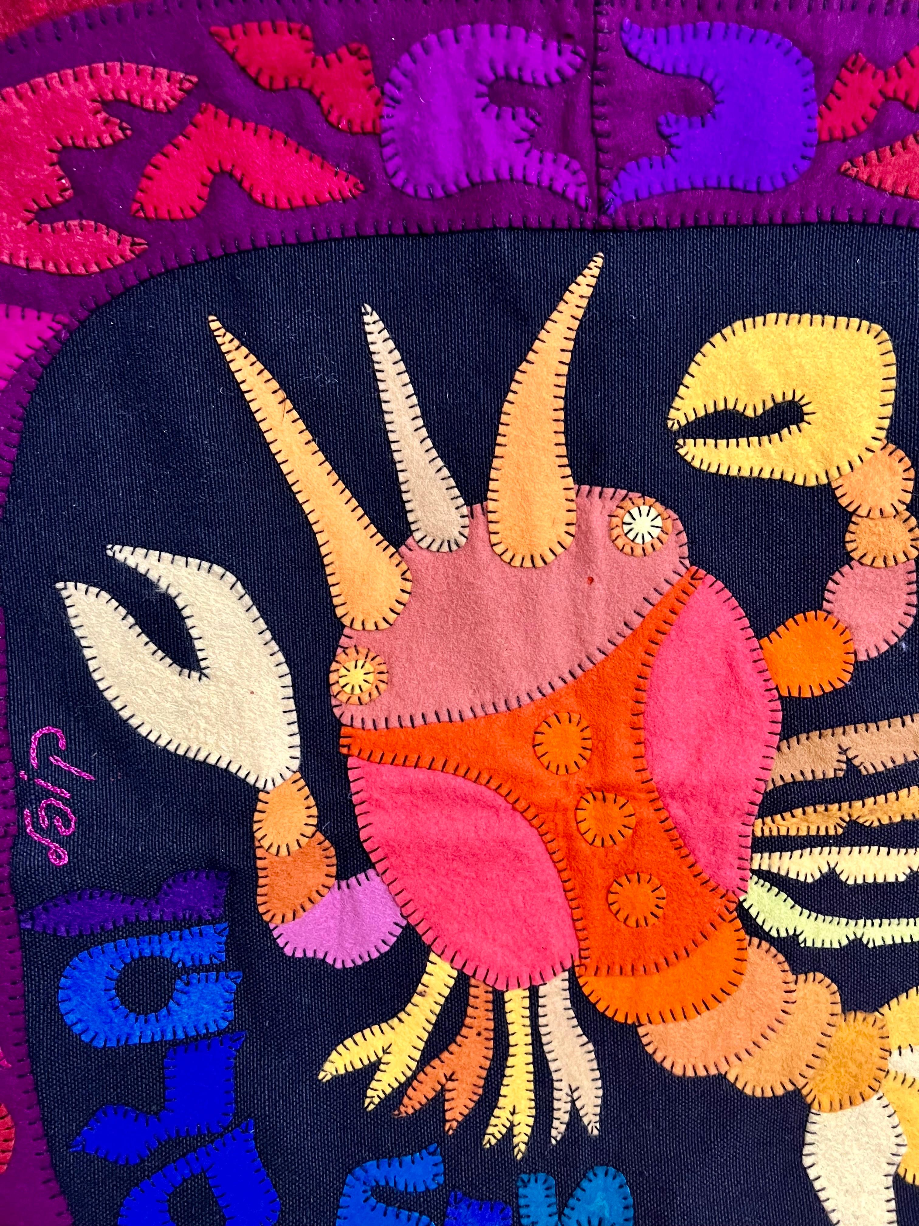 Wool Felt Applique Israeli Folk Art Signed Tapestry Kopel Gurwin Bezalel School For Sale 4