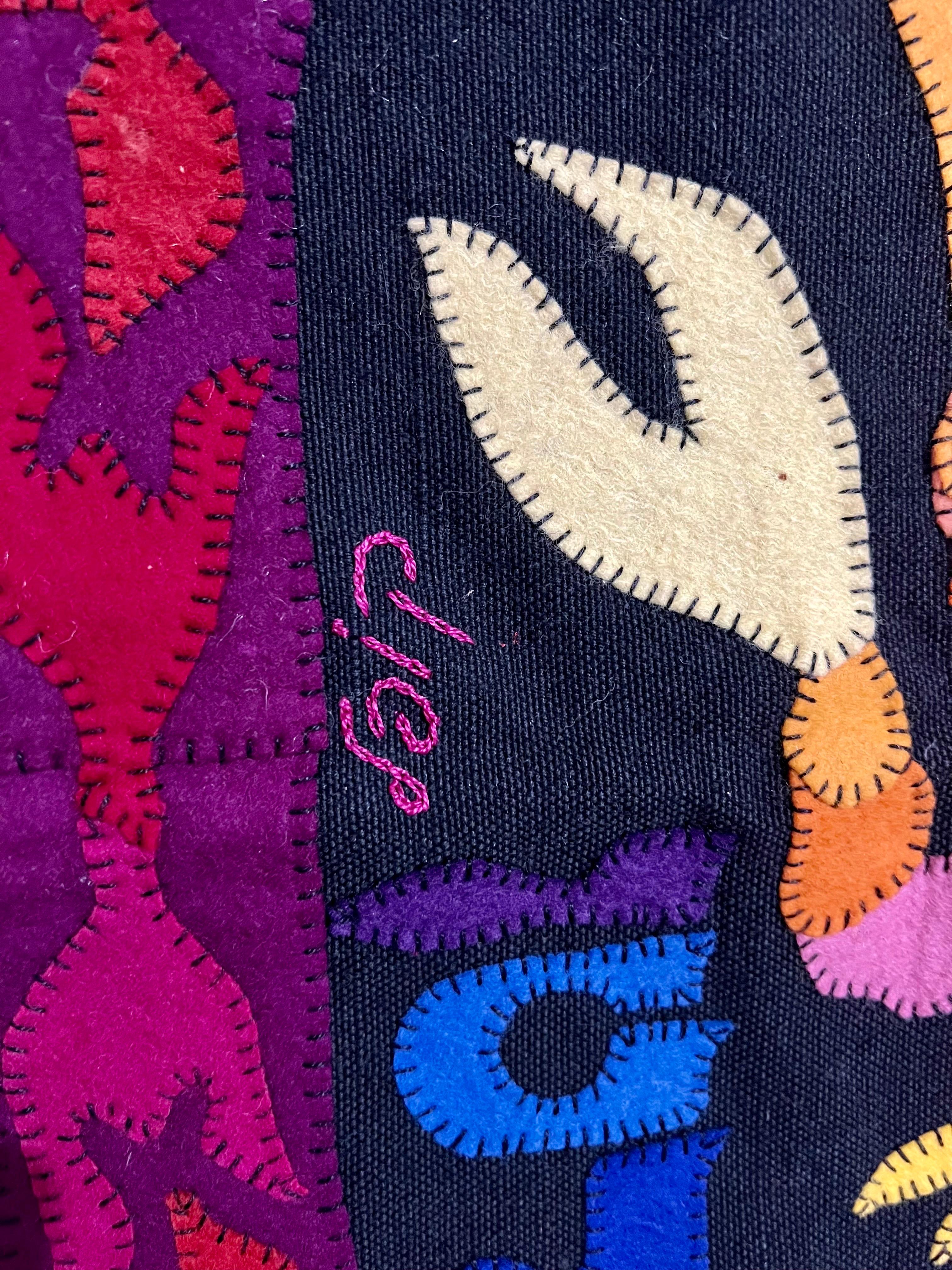 Wool Felt Applique Israeli Folk Art Signed Tapestry Kopel Gurwin Bezalel School For Sale 5